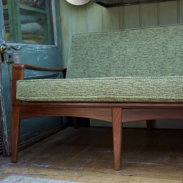 Komfort Four Seat Danish Teak Settee with Green Upholstery