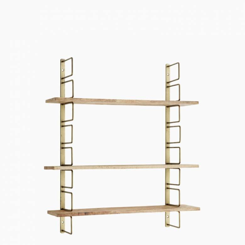 Brass Shelving Unit With 3 Adjustable Wooden Shelves