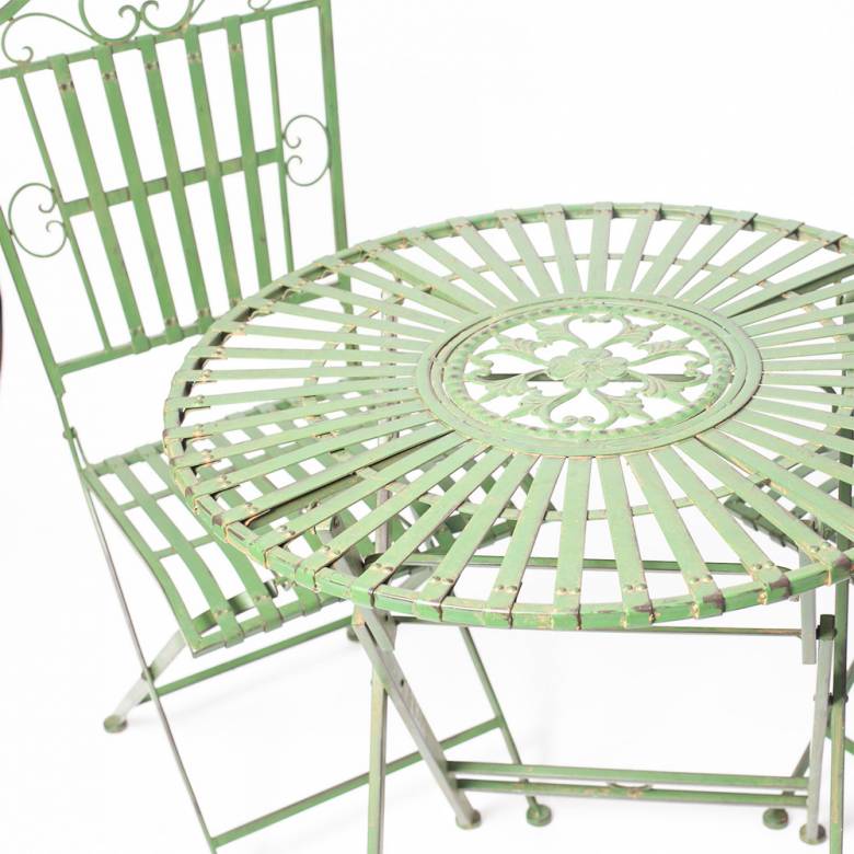 Set Of Metal Garden Table & 2 Chairs In Antique Green