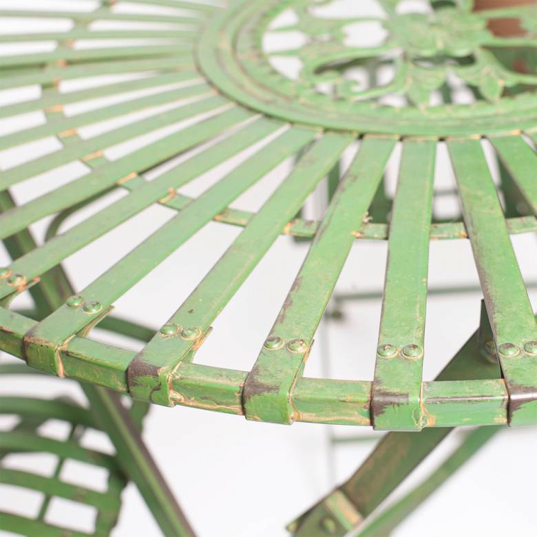 Set Of Metal Garden Table & 2 Chairs In Antique Green