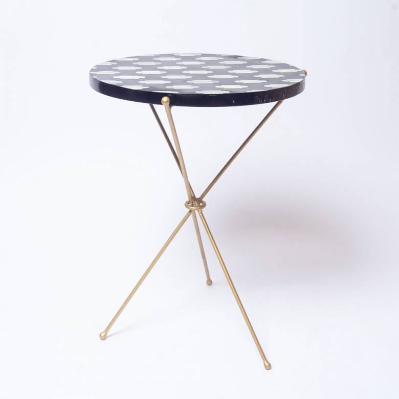 Green Resin Side Table With Brass Tripod Legs