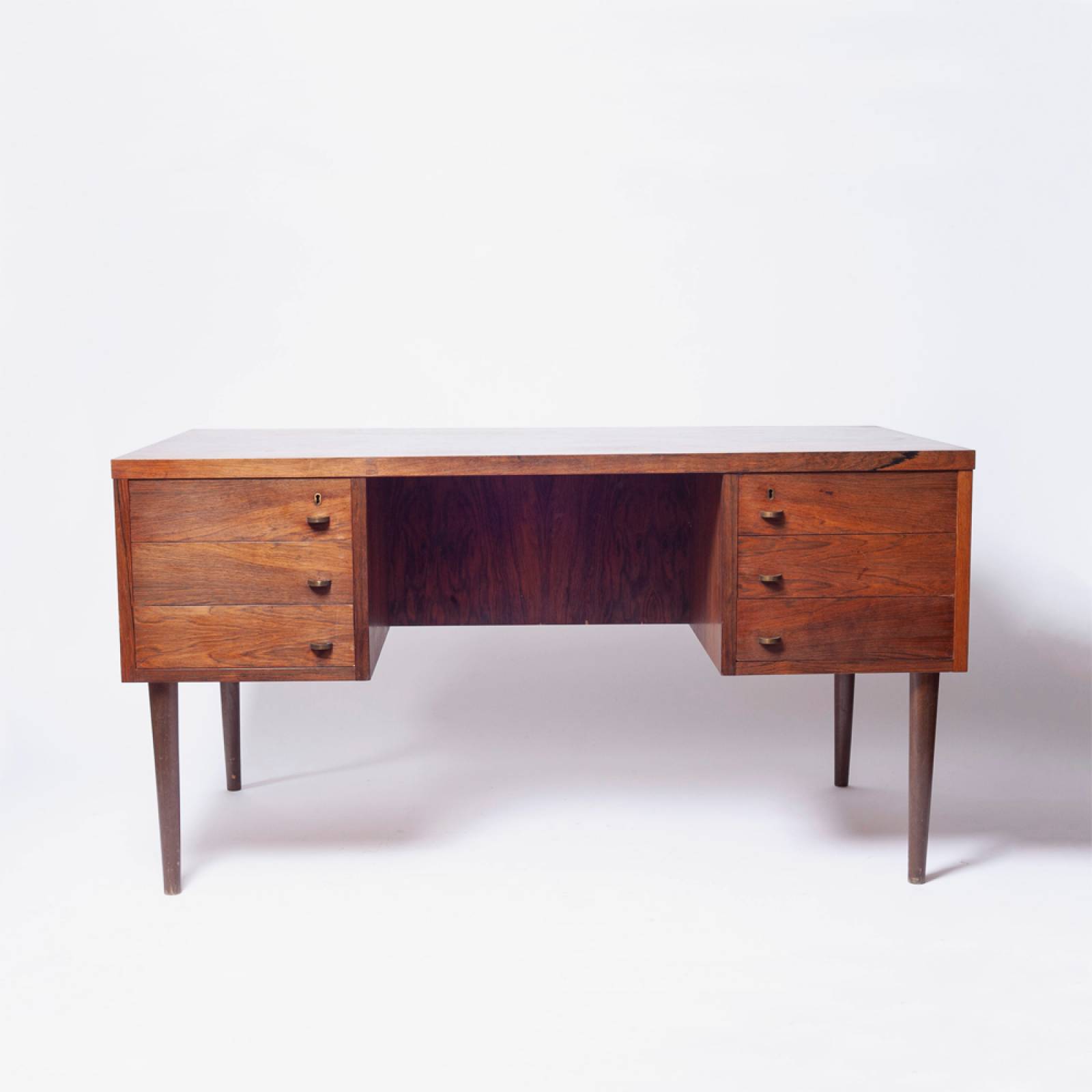 1960s Danish Rosewood Desk With Brass Handles thumbnails