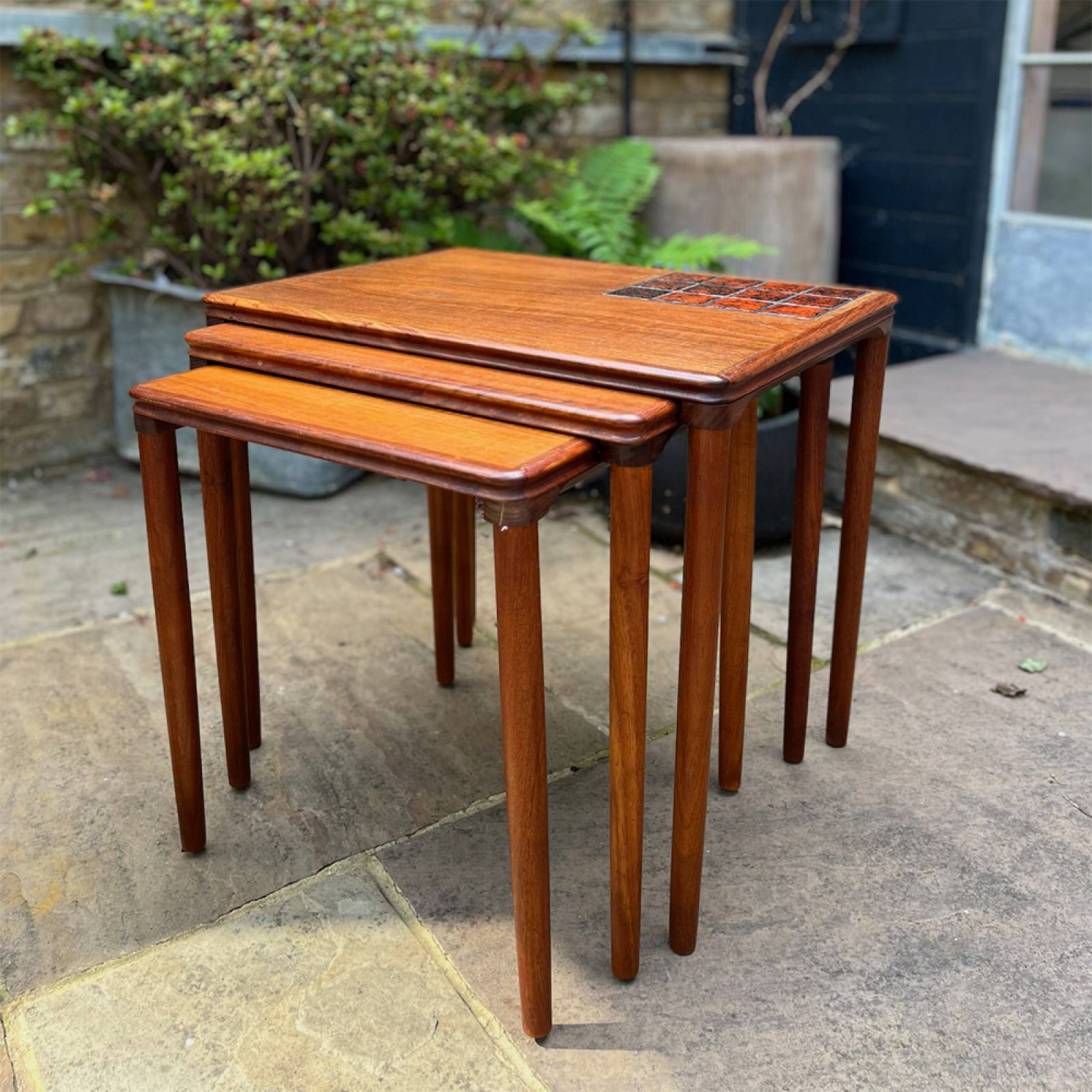 1960s Teak Nest Of Tables With Tile Top By H.W Klein For Bramin