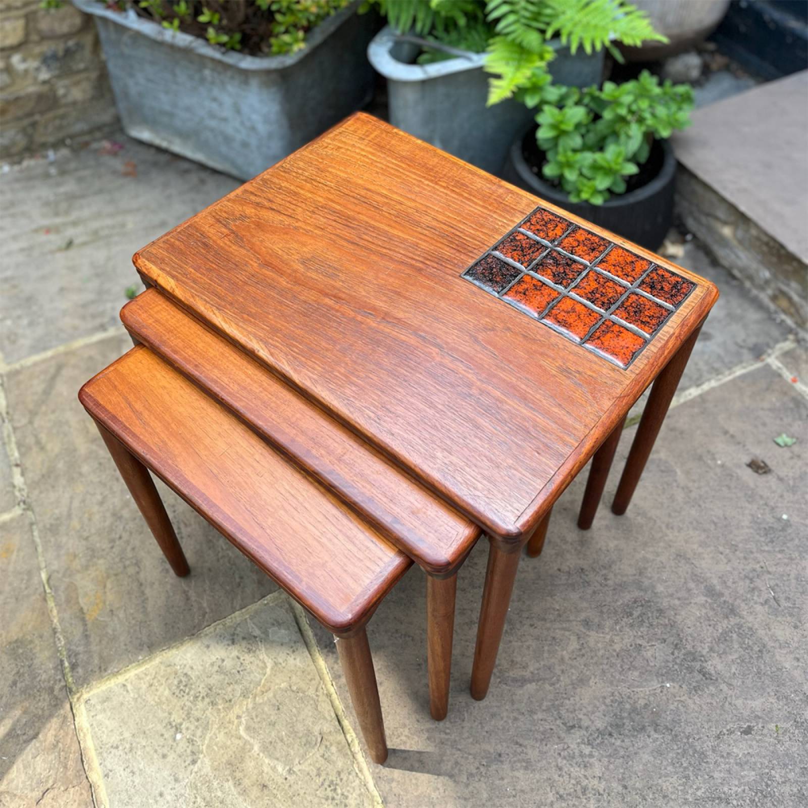 1960s Teak Nest Of Tables With Tile Top By H.W Klein For Bramin thumbnails