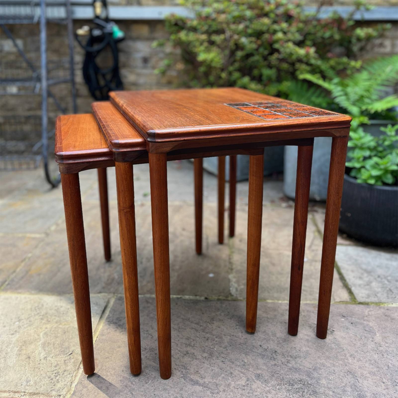 1960s Teak Nest Of Tables With Tile Top By H.W Klein For Bramin thumbnails