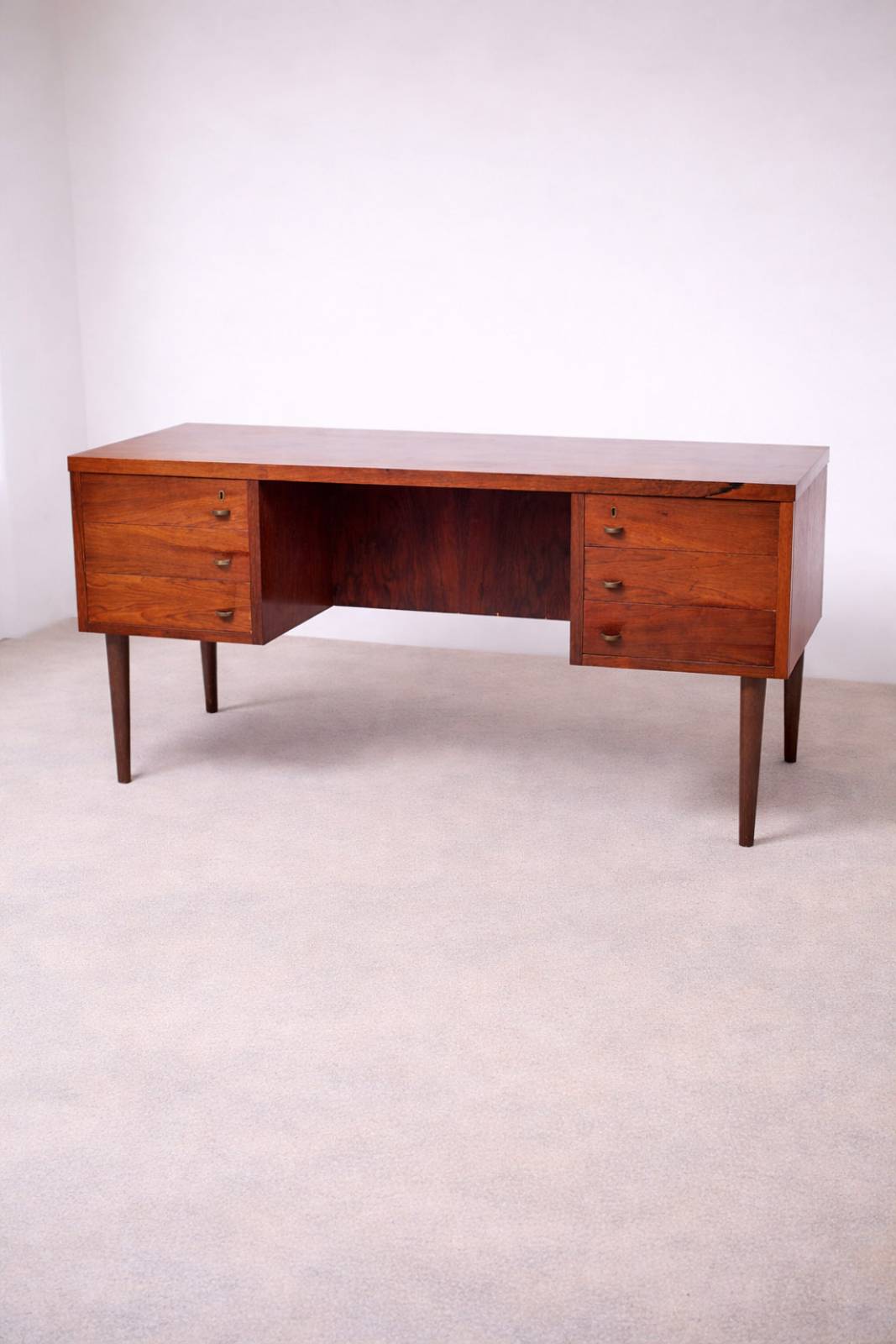 1960s Danish Rosewood Desk With Brass Handles thumbnails