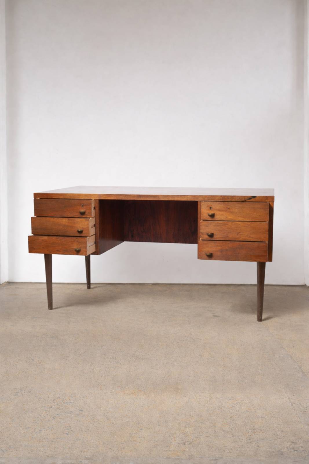 1960s Danish Rosewood Desk With Brass Handles