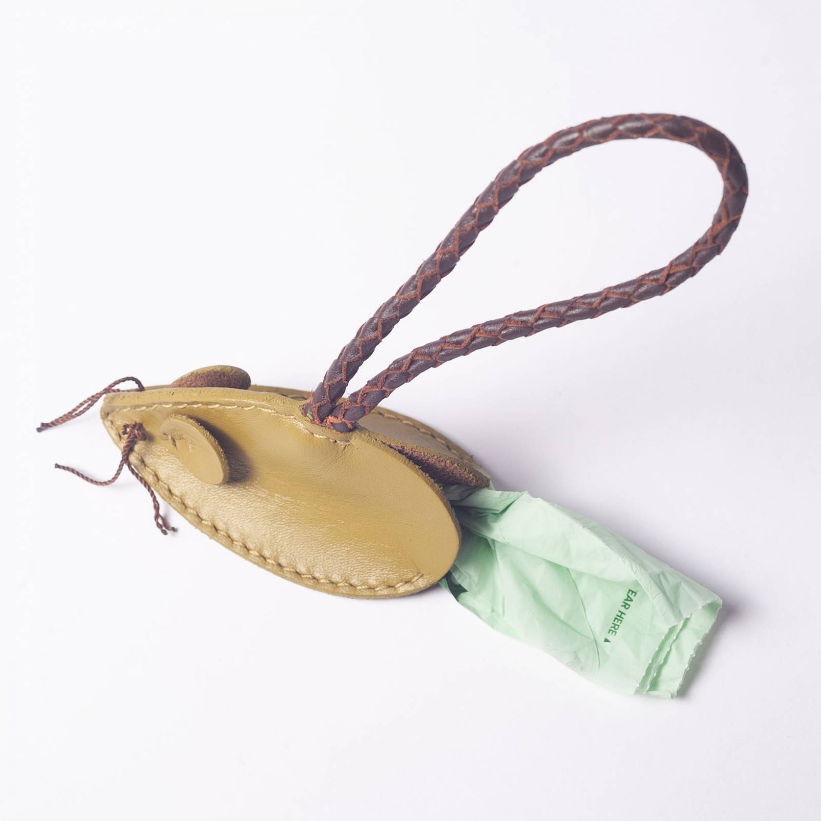Leather Mouse Poo Bag Dispenser In Grass thumbnails