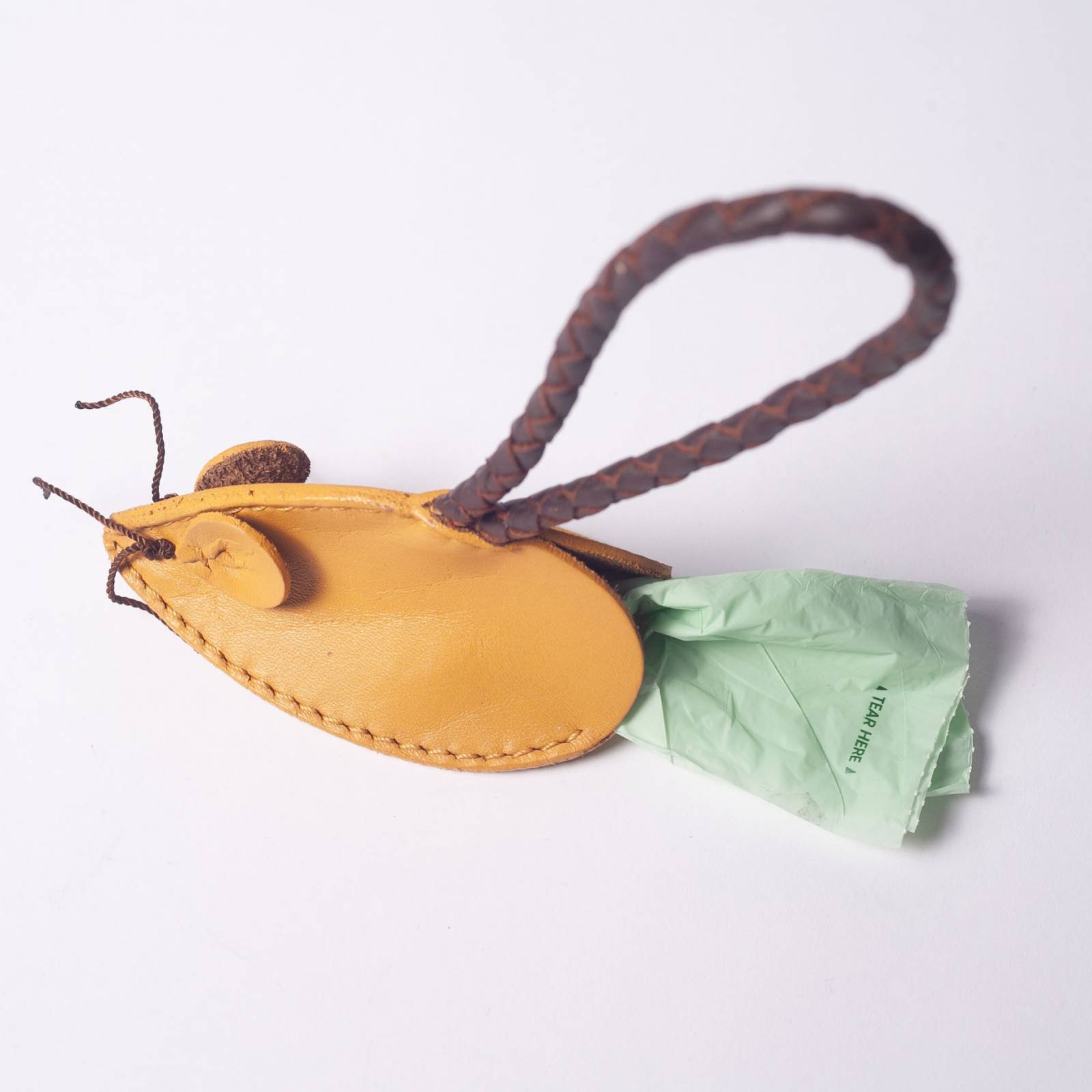 Leather Mouse Poo Bag Dispenser In Wheat thumbnails