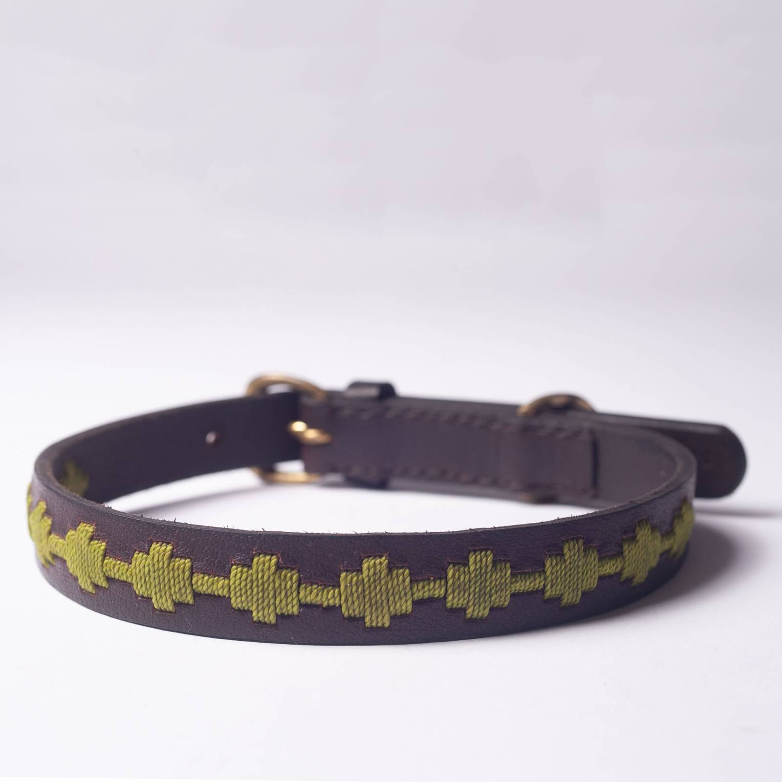 Bark Leather Dog Collar In Grass - Large thumbnails
