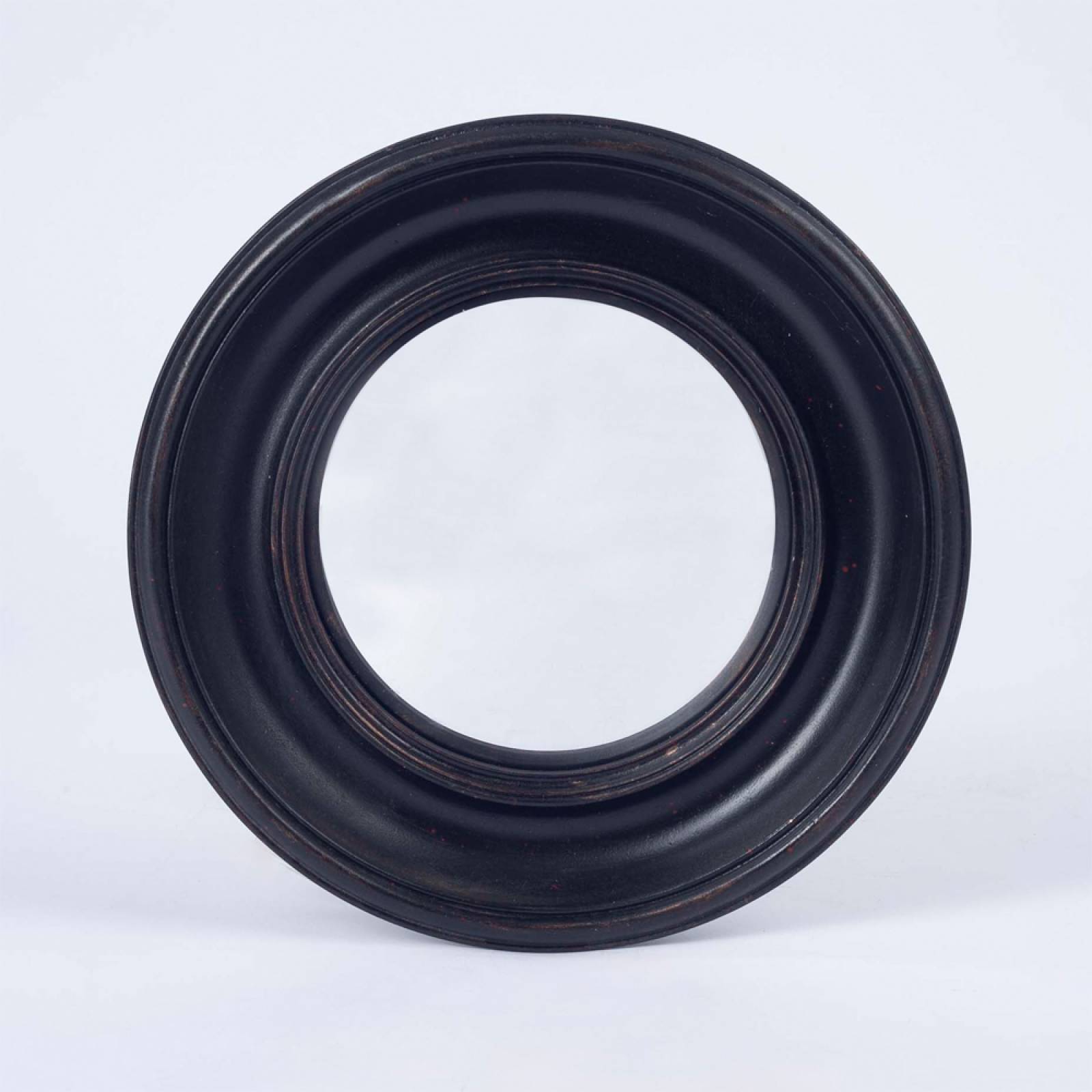 Antiqued Black Deep Framed Medium Convex Mirror D:23cm