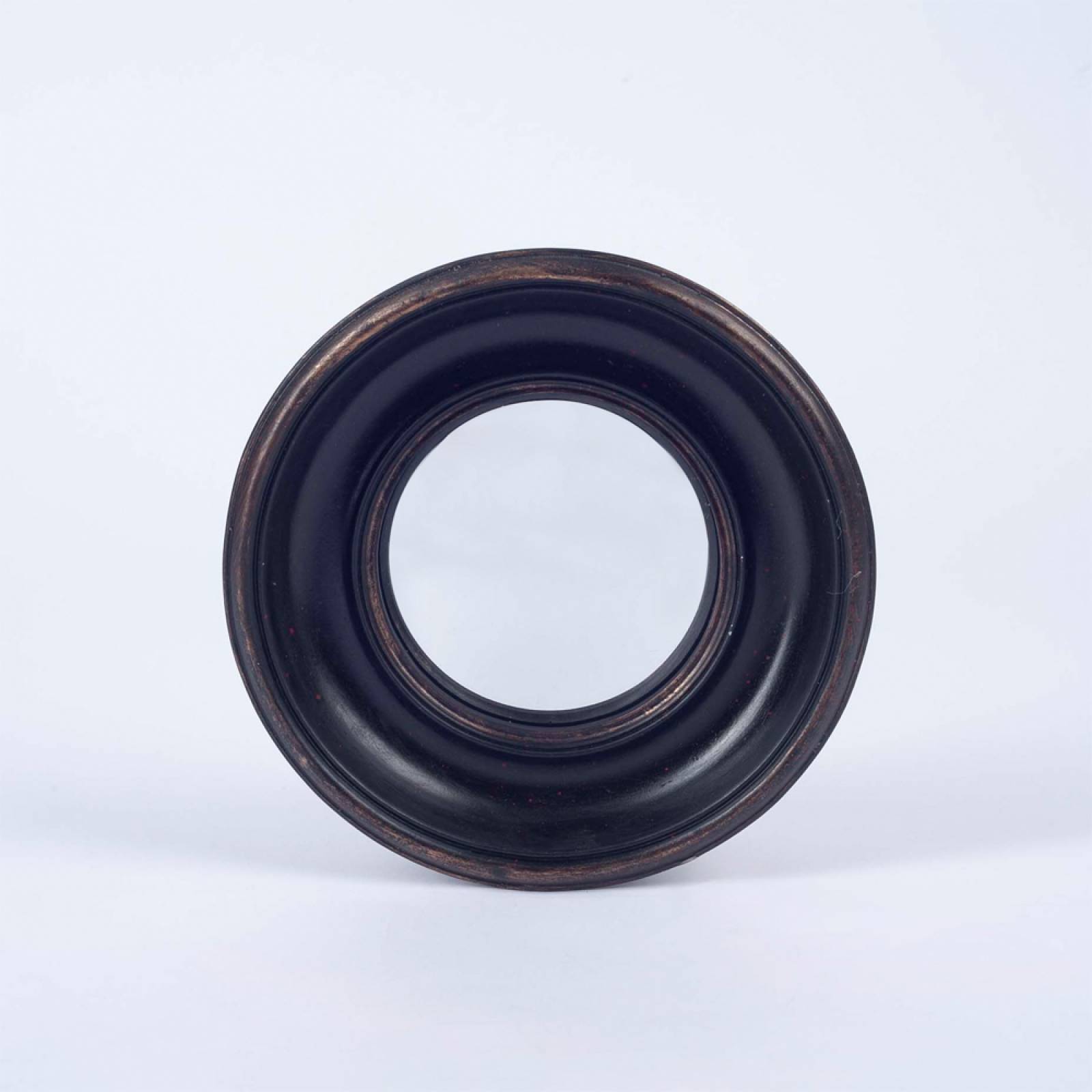 Antiqued Black Deep Framed Small Convex Mirror D:19cm