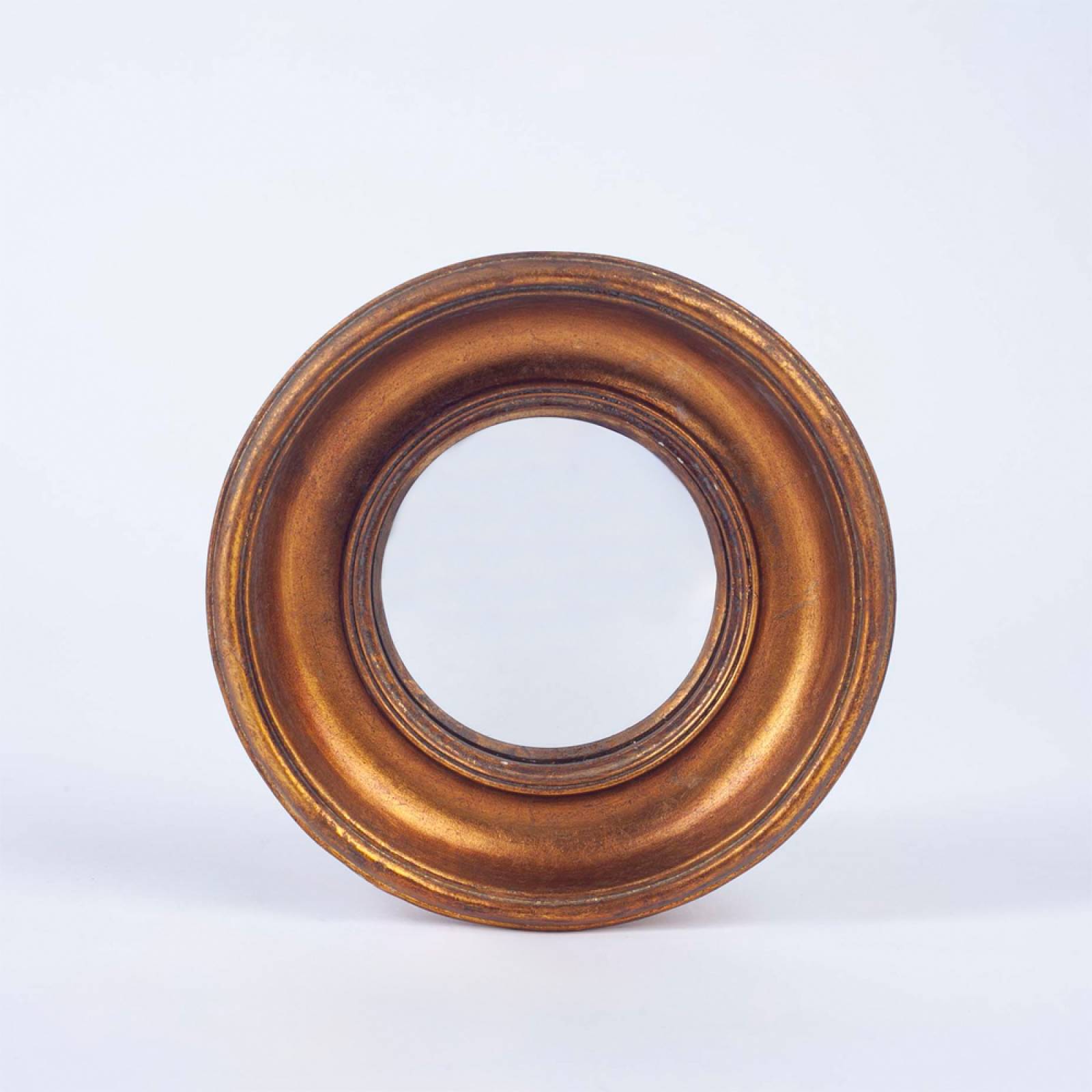 Antiqued Gold Deep Framed Small Convex Mirror D:19cm