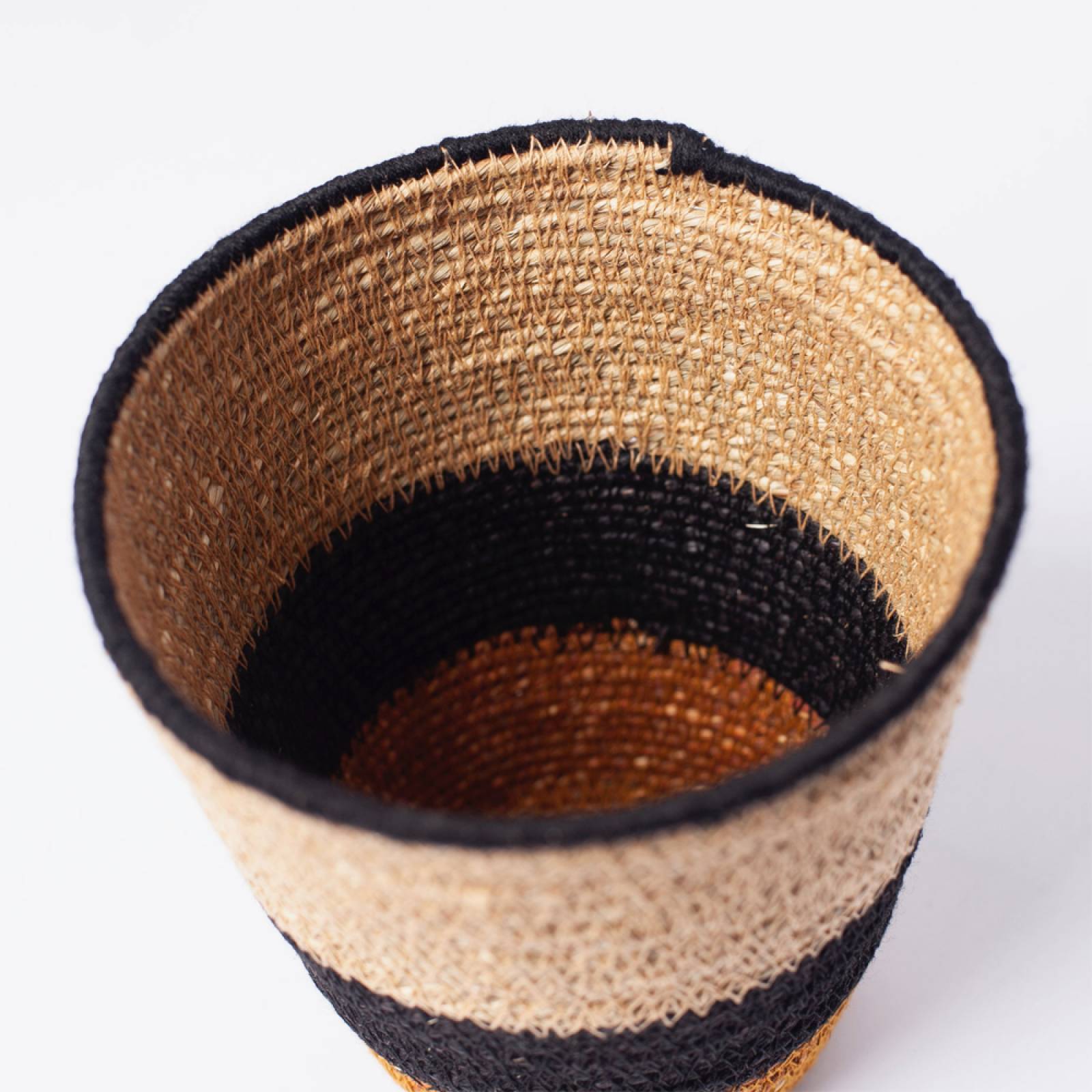Small Seagrass Basket With Orange & Blue Stripes H:16cm thumbnails