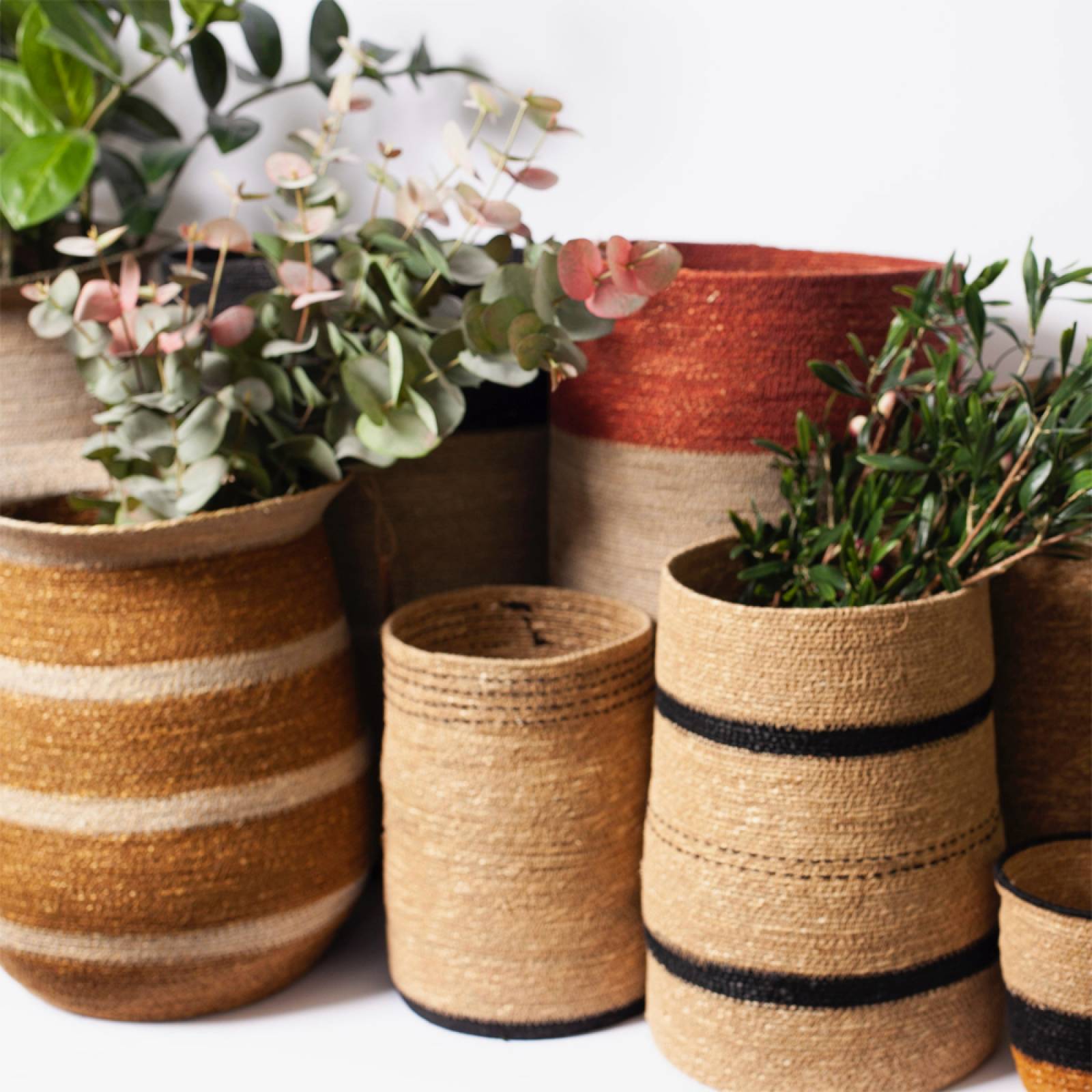 Small Seagrass Basket With Mustard Stripe thumbnails