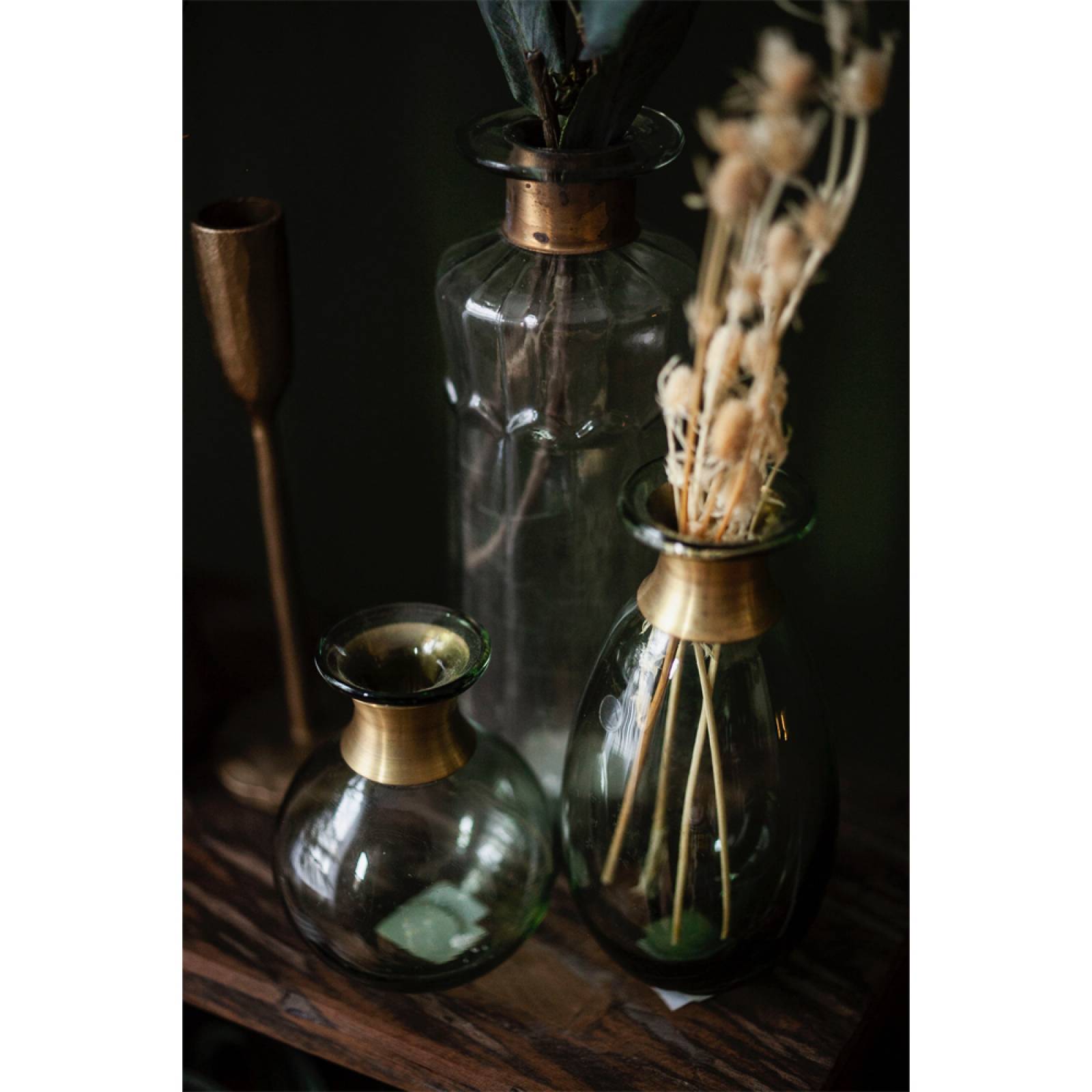 Decorative Large Glass Lined Bottle With Brass Detail H:24cm thumbnails
