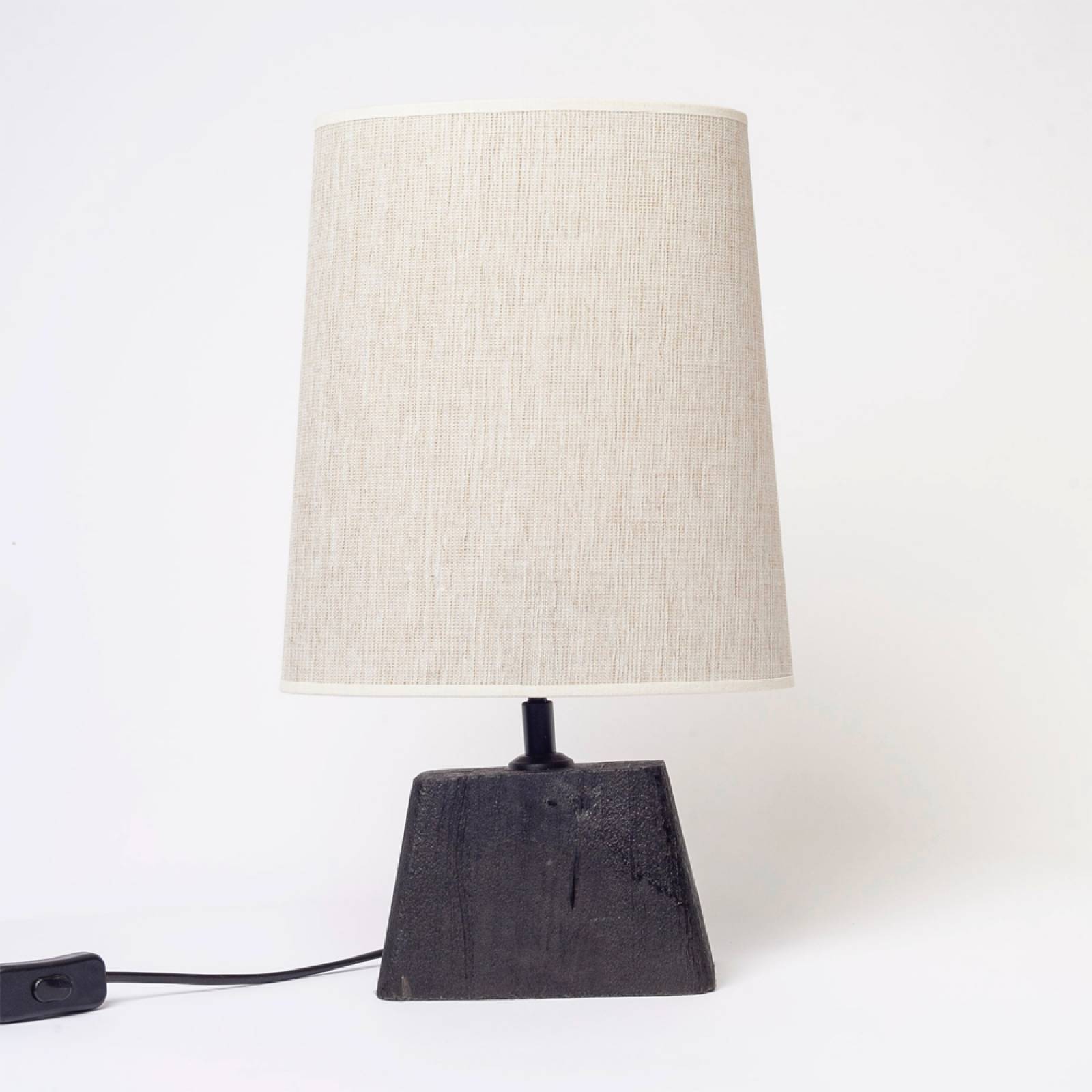 Black Wooden Angular Lamp With Tall Flared Shade