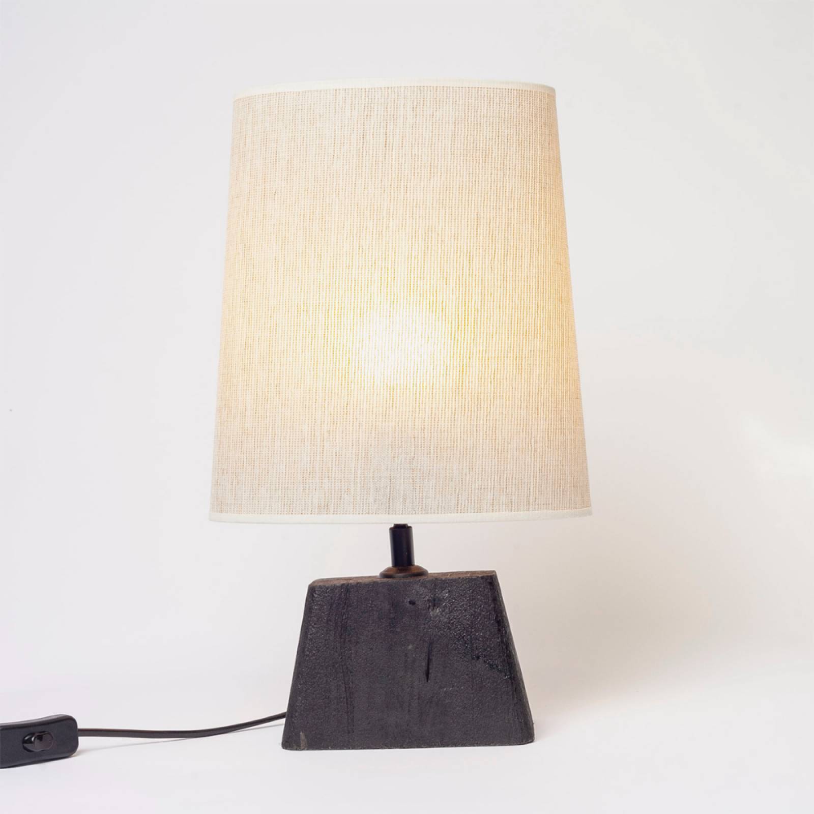 Black Wooden Angular Lamp With Tall Flared Shade thumbnails