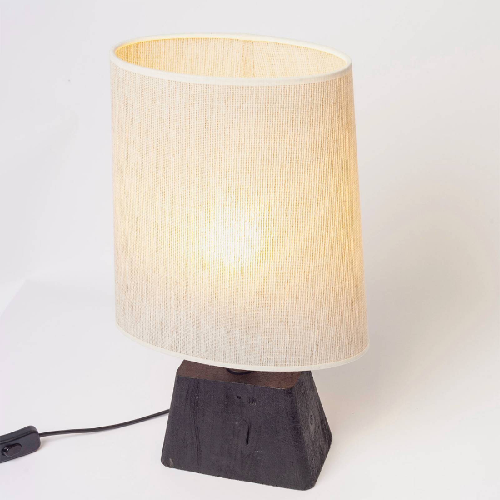 Black Wooden Angular Lamp With Tall Flared Shade thumbnails