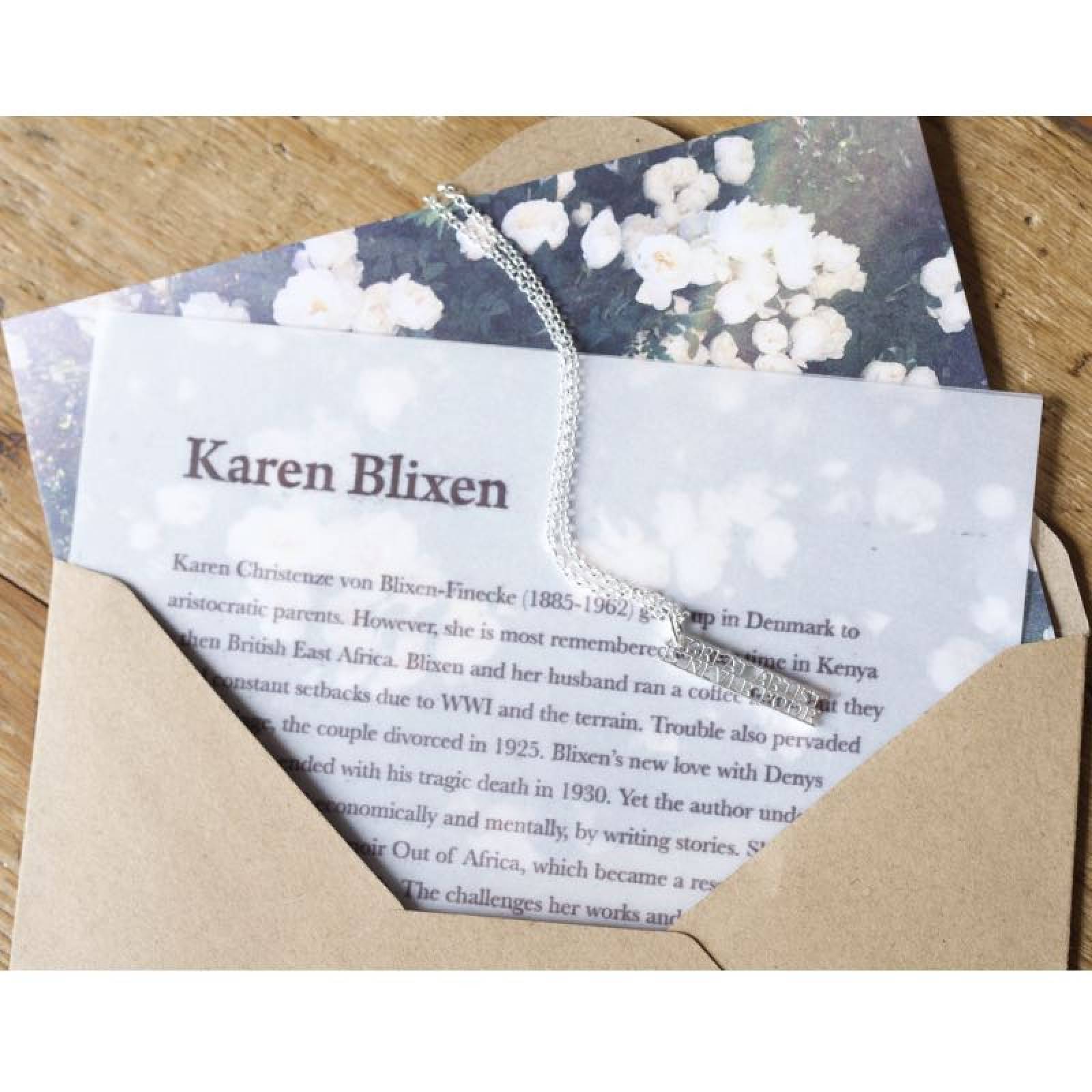 Karen Blixen - Artist Silver Quote Necklace By Ordbord thumbnails