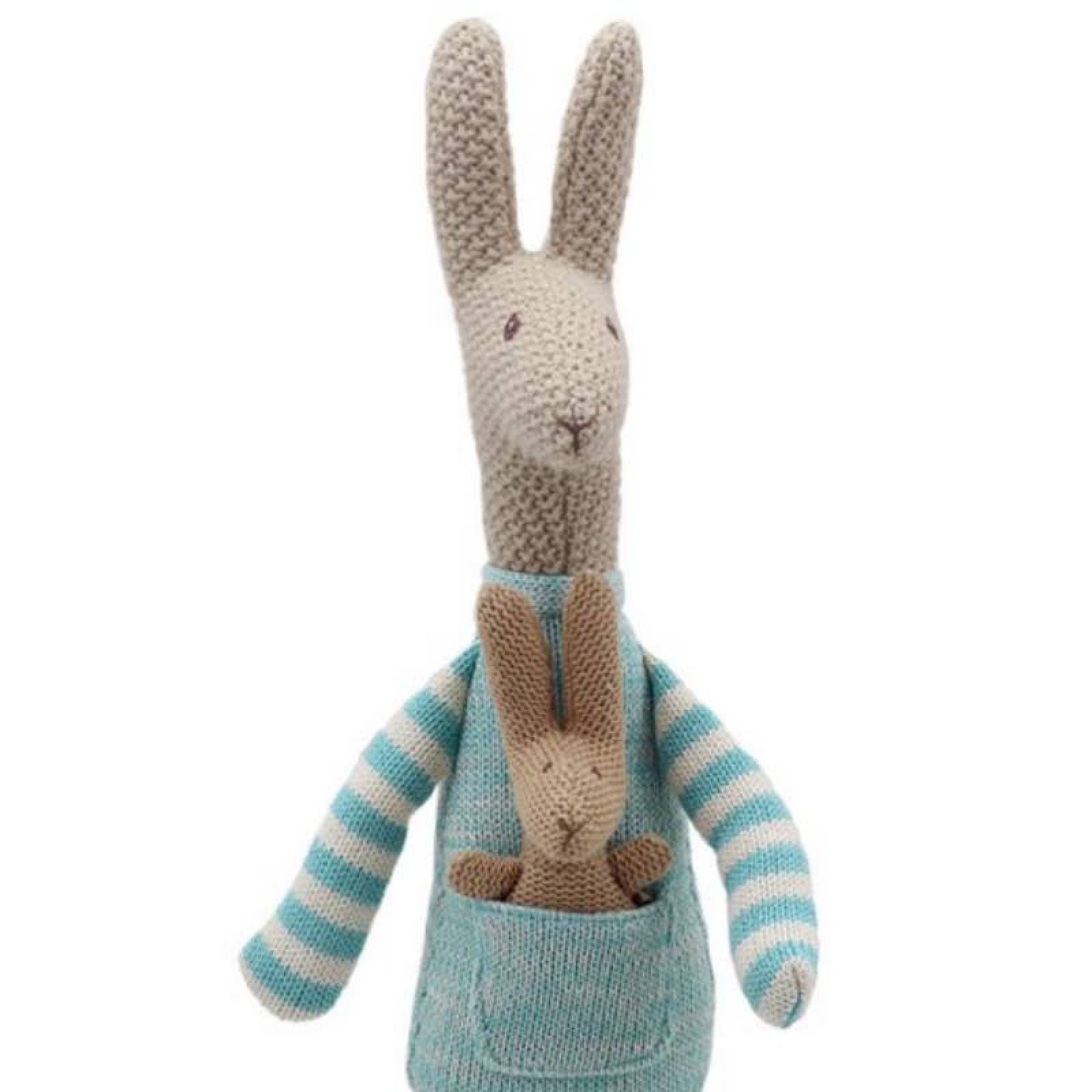 Blue Knitted Kangaroo And Joey Soft Toy 0+