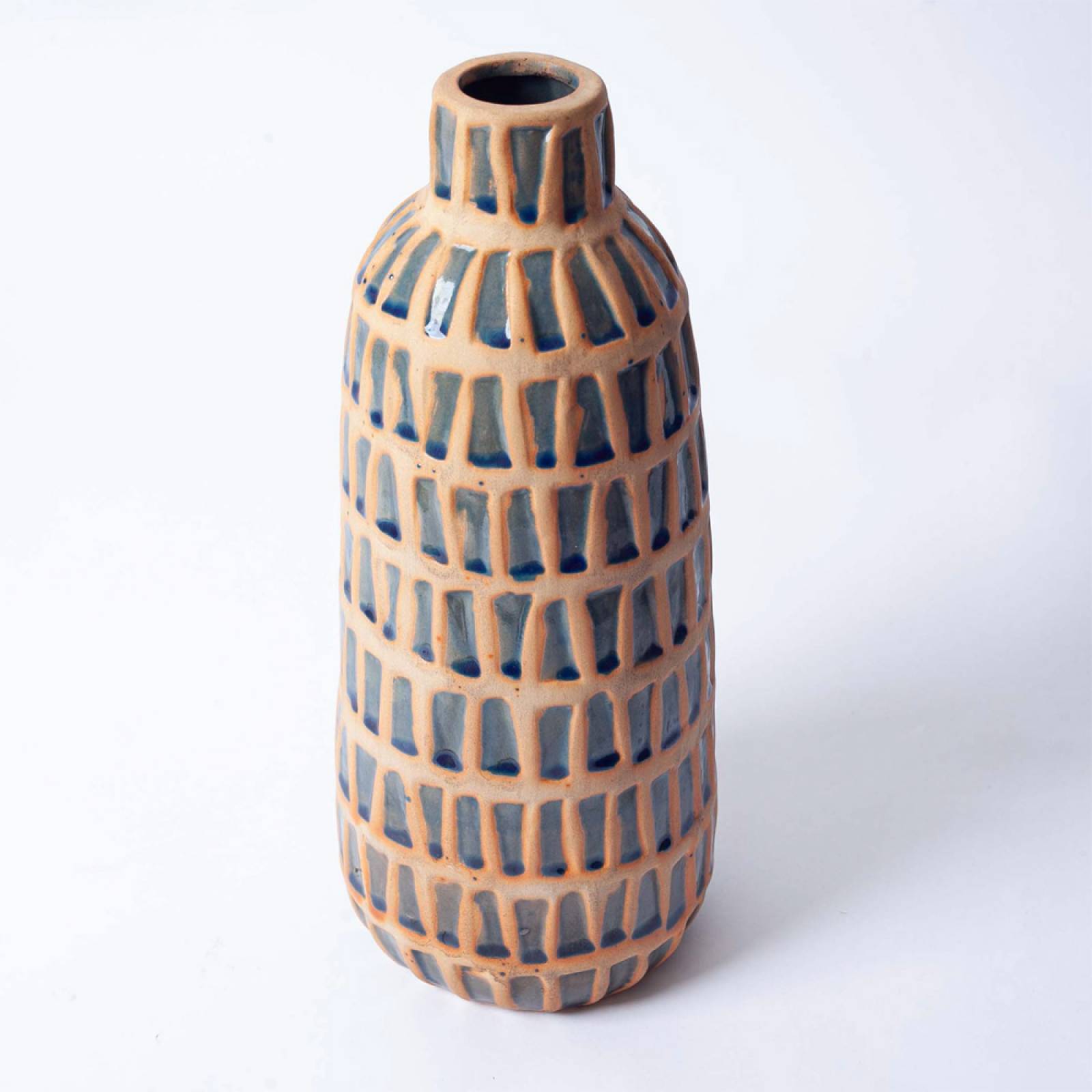 Blue & Orange Terracotta Checked Vase H:35cm thumbnails