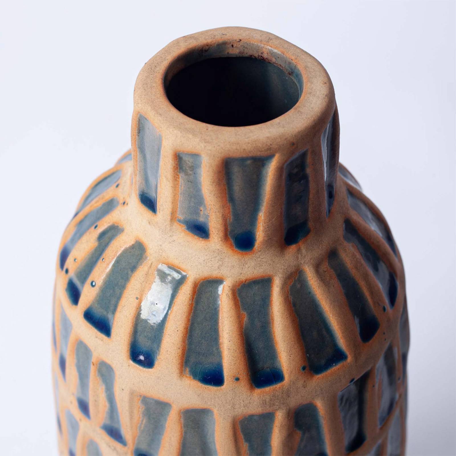 Blue & Orange Terracotta Checked Vase H:35cm thumbnails