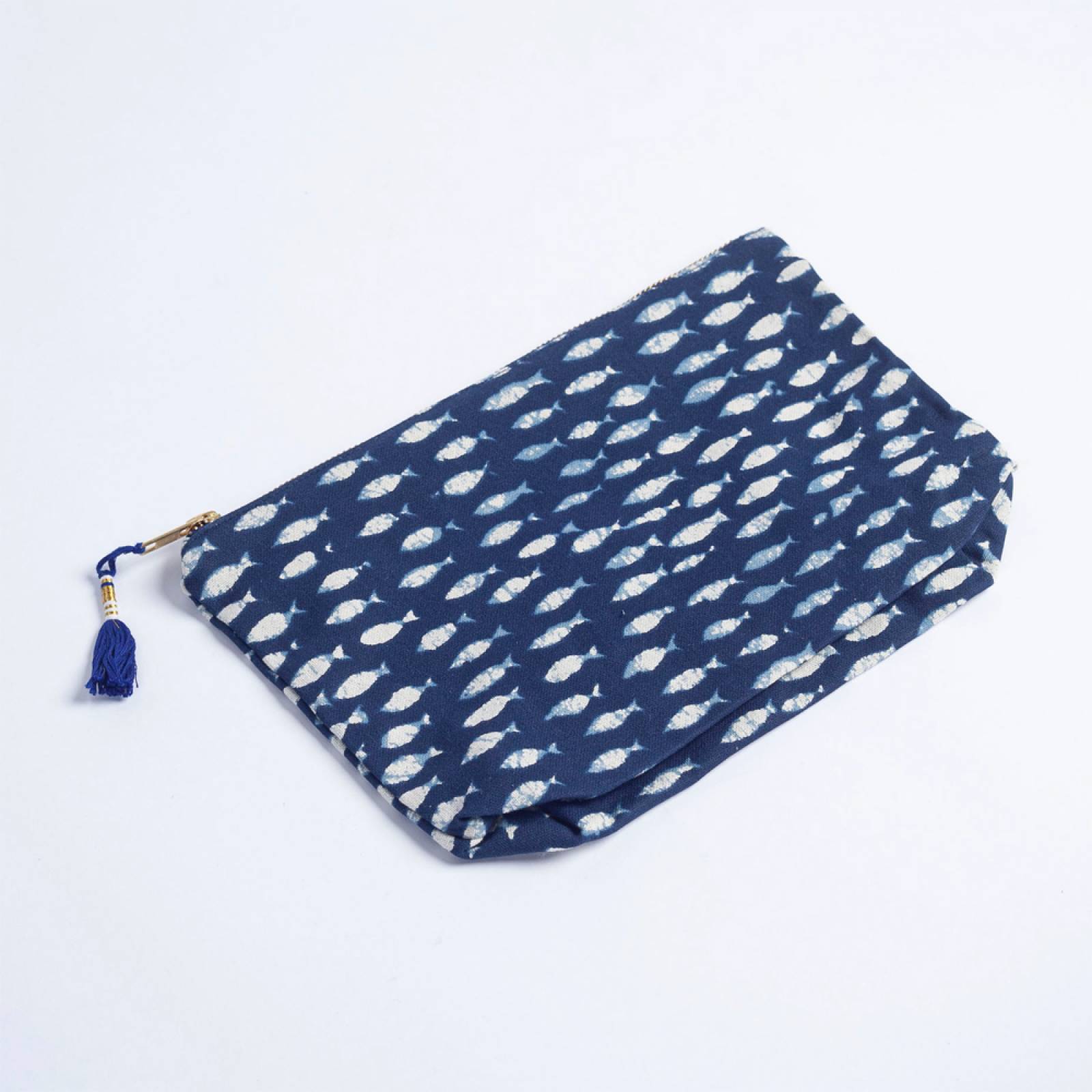Blue Wash Bag In Fish Print