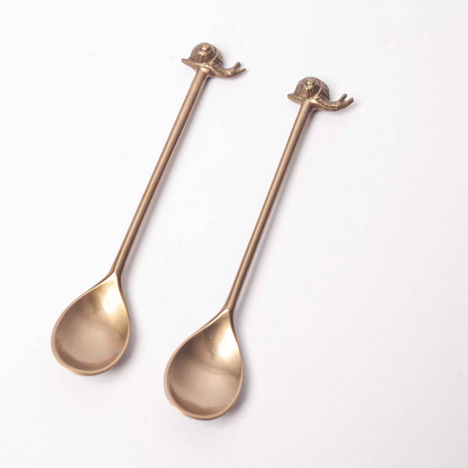 Boxed Set Of 2 Antiqued Brass Snail Spoons