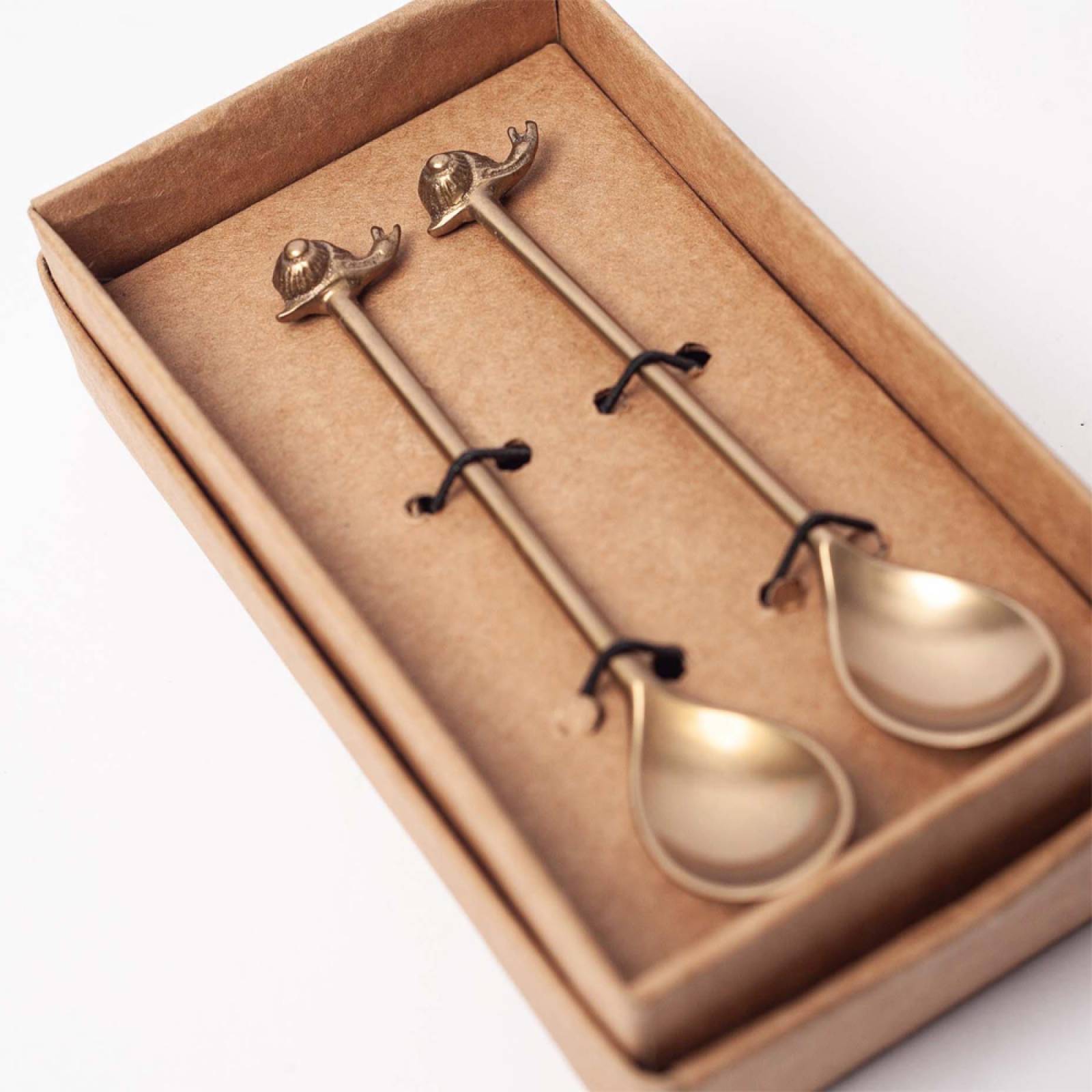 Boxed Set Of 2 Antiqued Brass Snail Spoons thumbnails