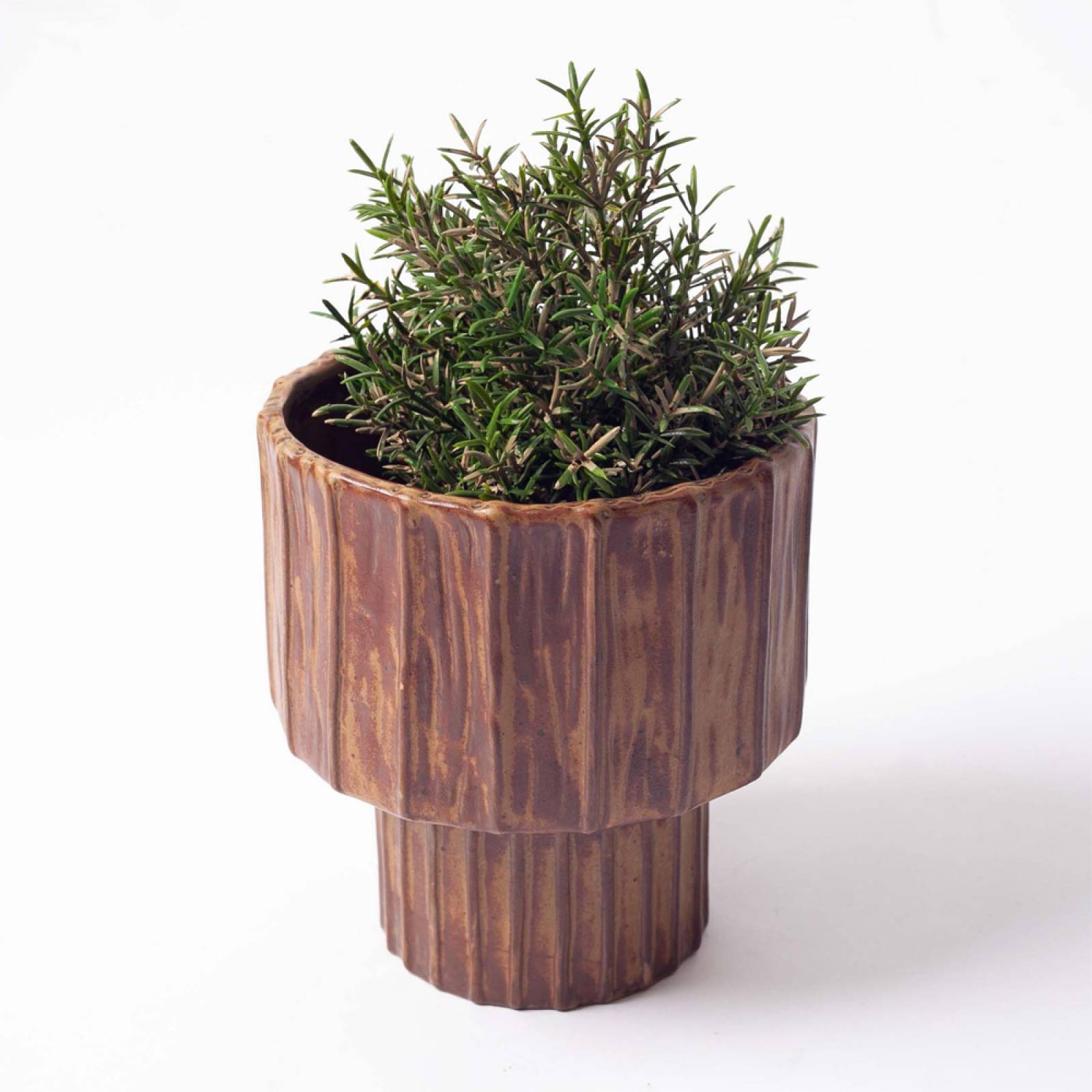 Brown Ridged Flowerpot On Plinth H:16cm thumbnails