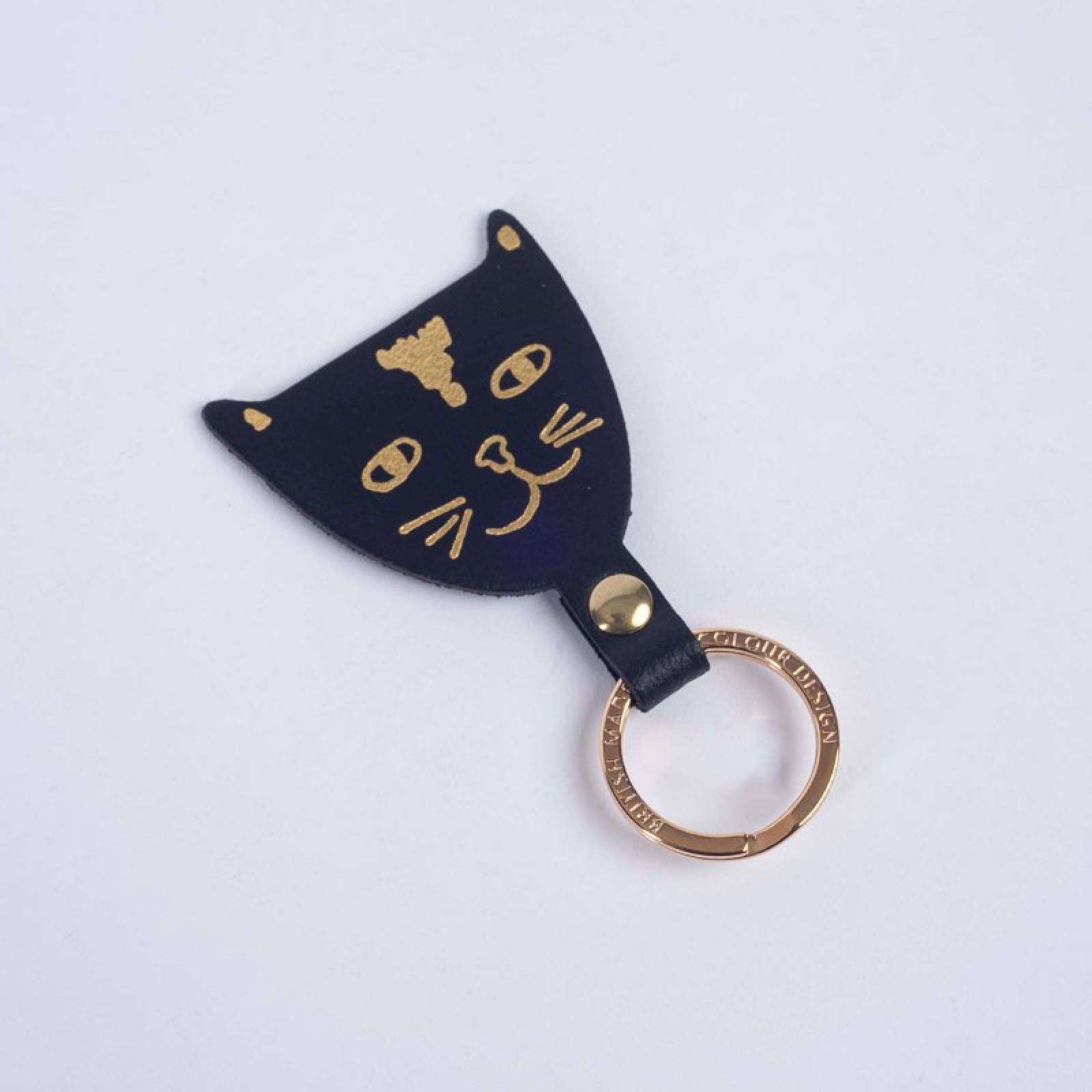 Cat Head Leather Keyring In Black
