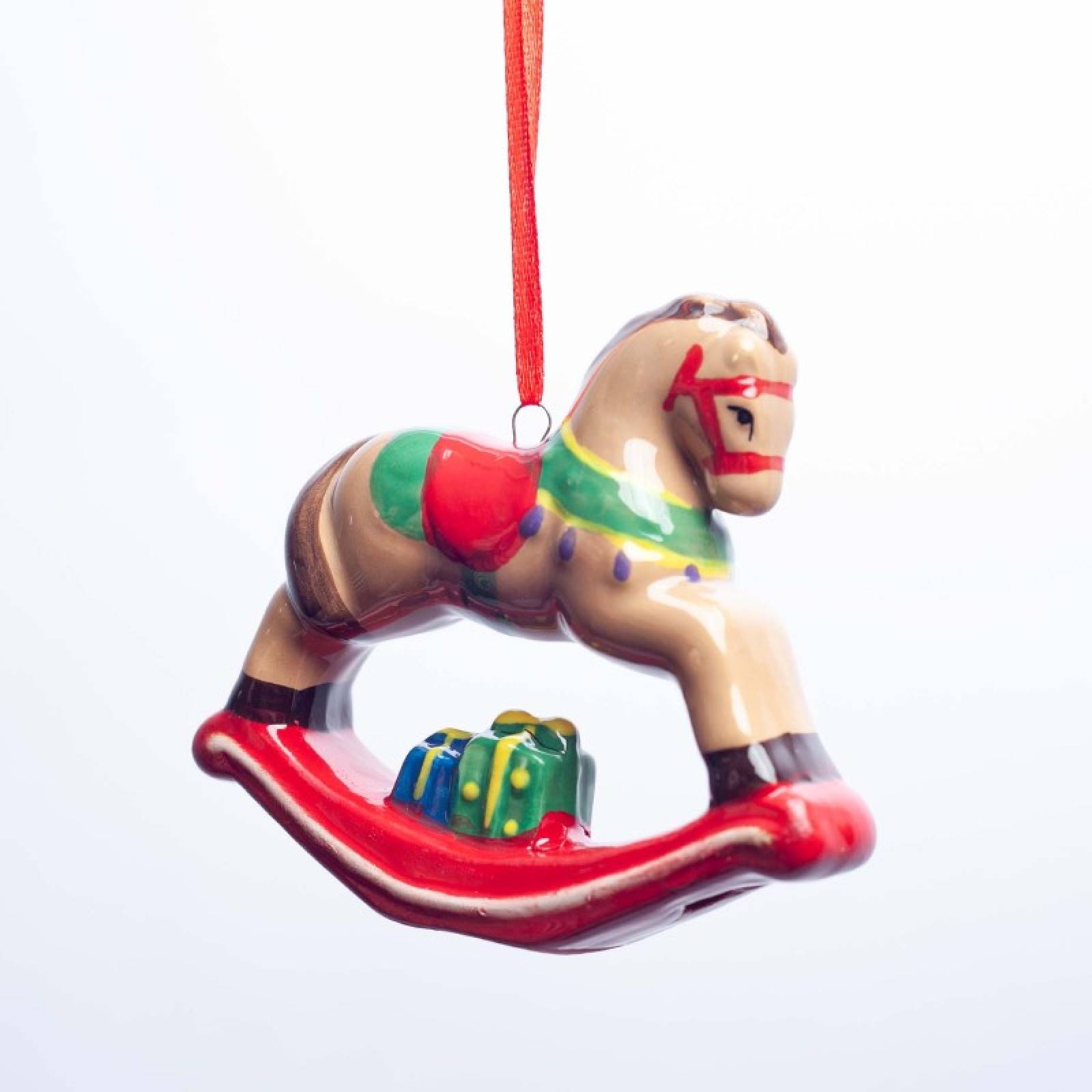 Ceramic Rocking Horse Hanging Christmas Decoration