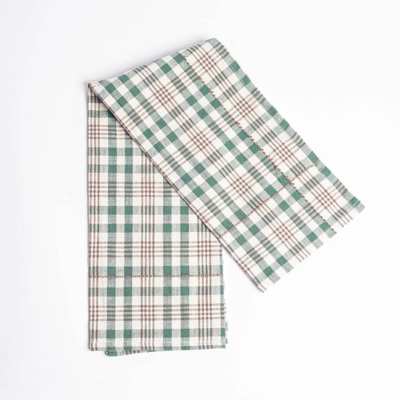 Checked Tea Towel In Green & Charcoal