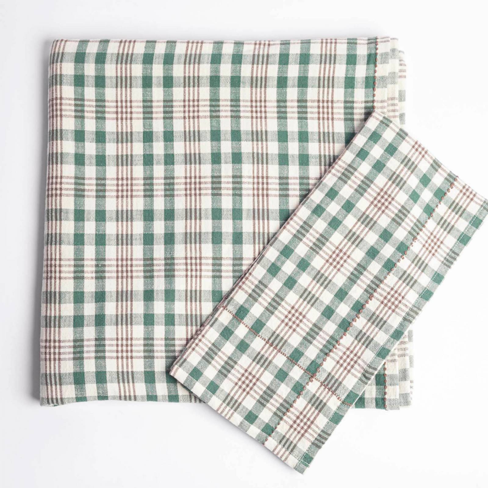 Checked Tea Towel In Green & Charcoal thumbnails