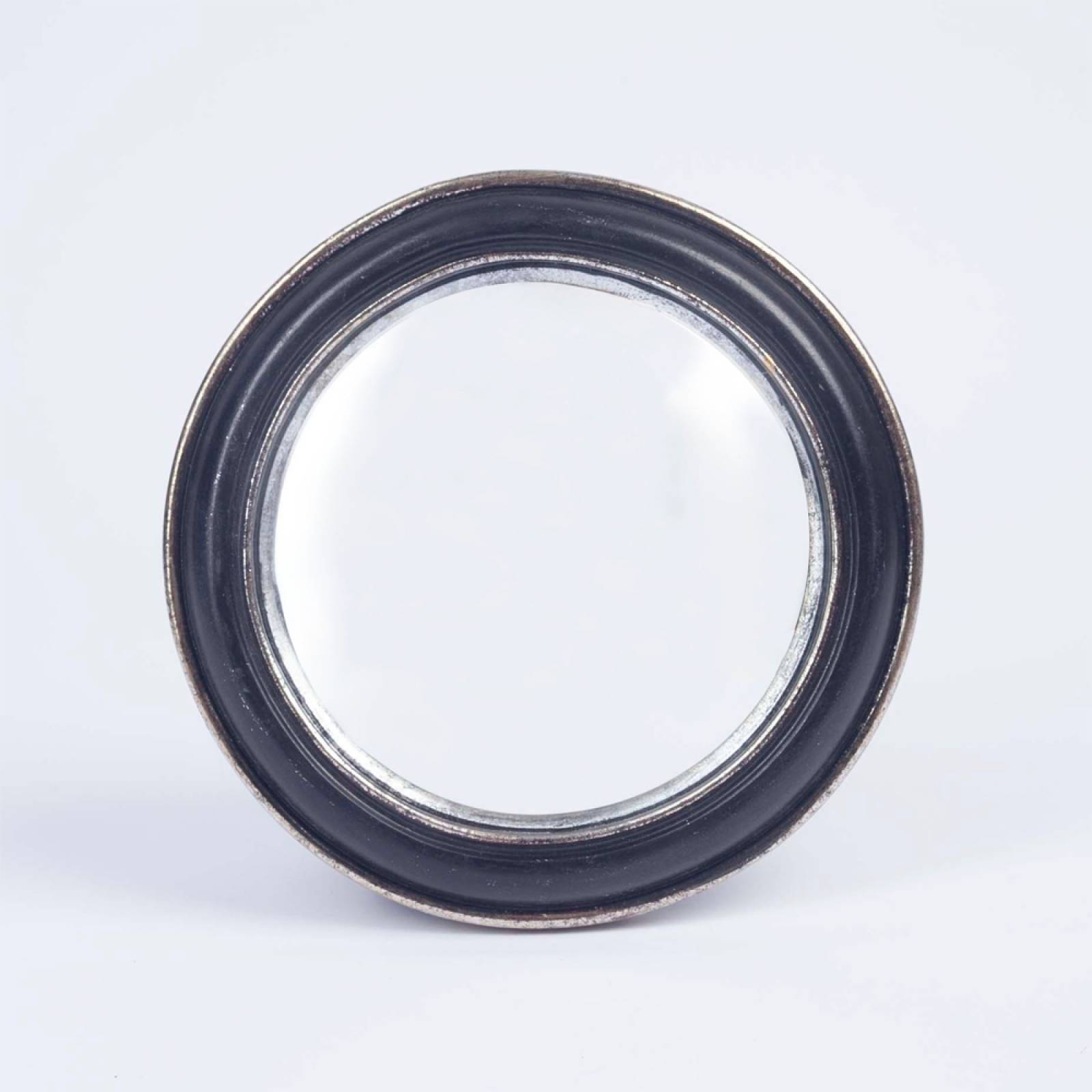 Circular Convex Mirror With Black Silver Patinated Frame D:19cm