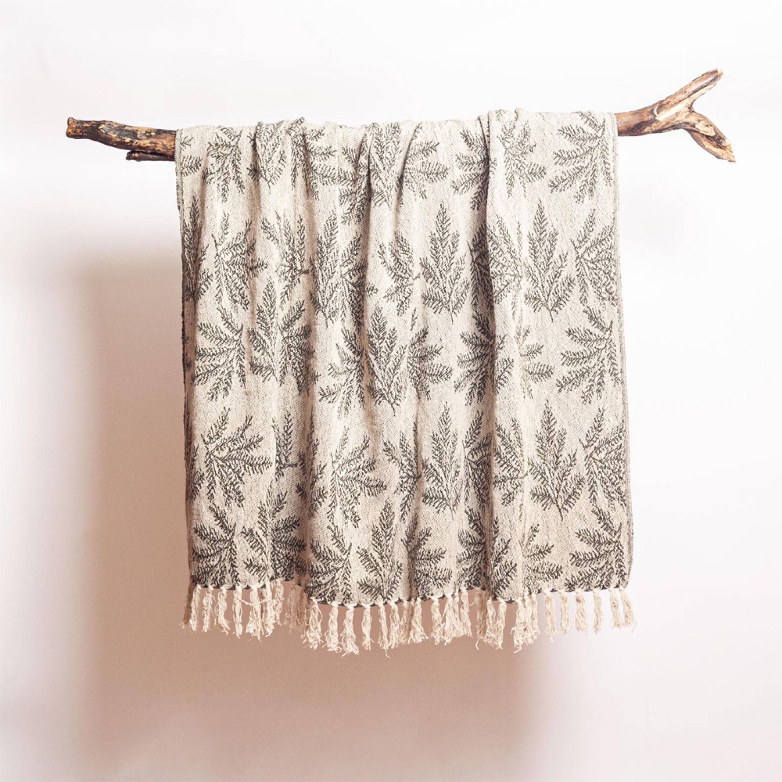 Dark Green Leaf Print Blanket Throw thumbnails