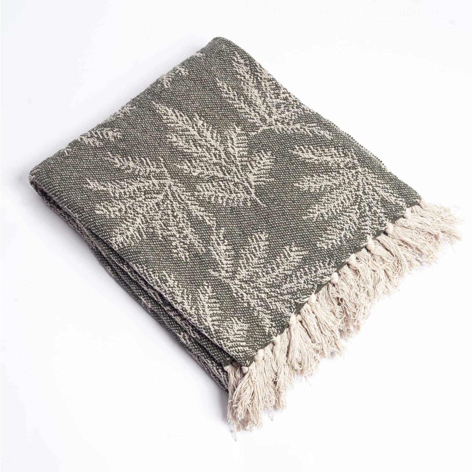 Dark Green Leaf Print Blanket Throw thumbnails