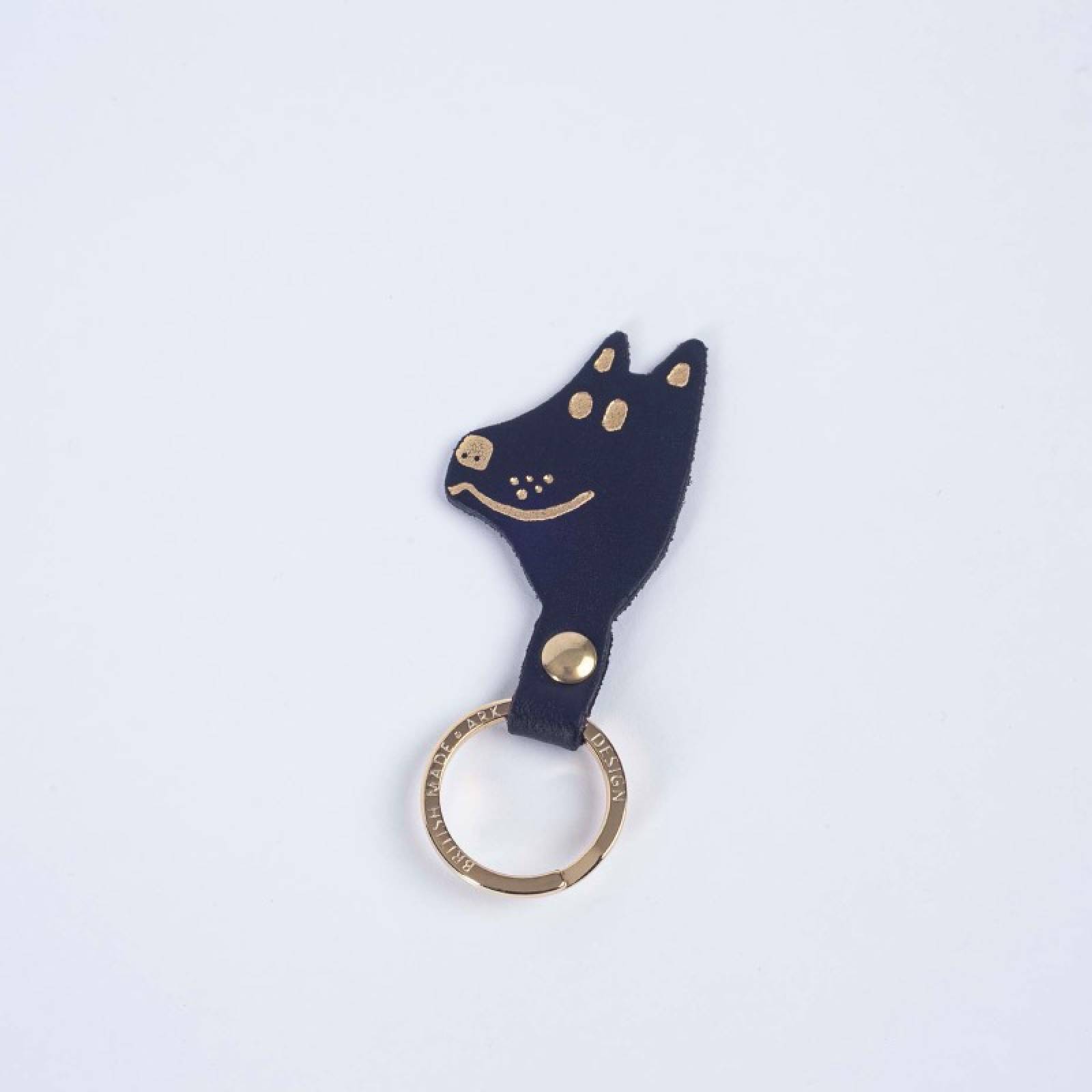 Dog Head Leather Keyring In Black thumbnails