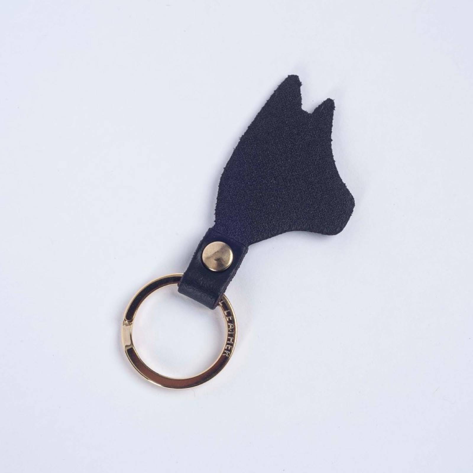 Dog Head Leather Keyring In Black thumbnails