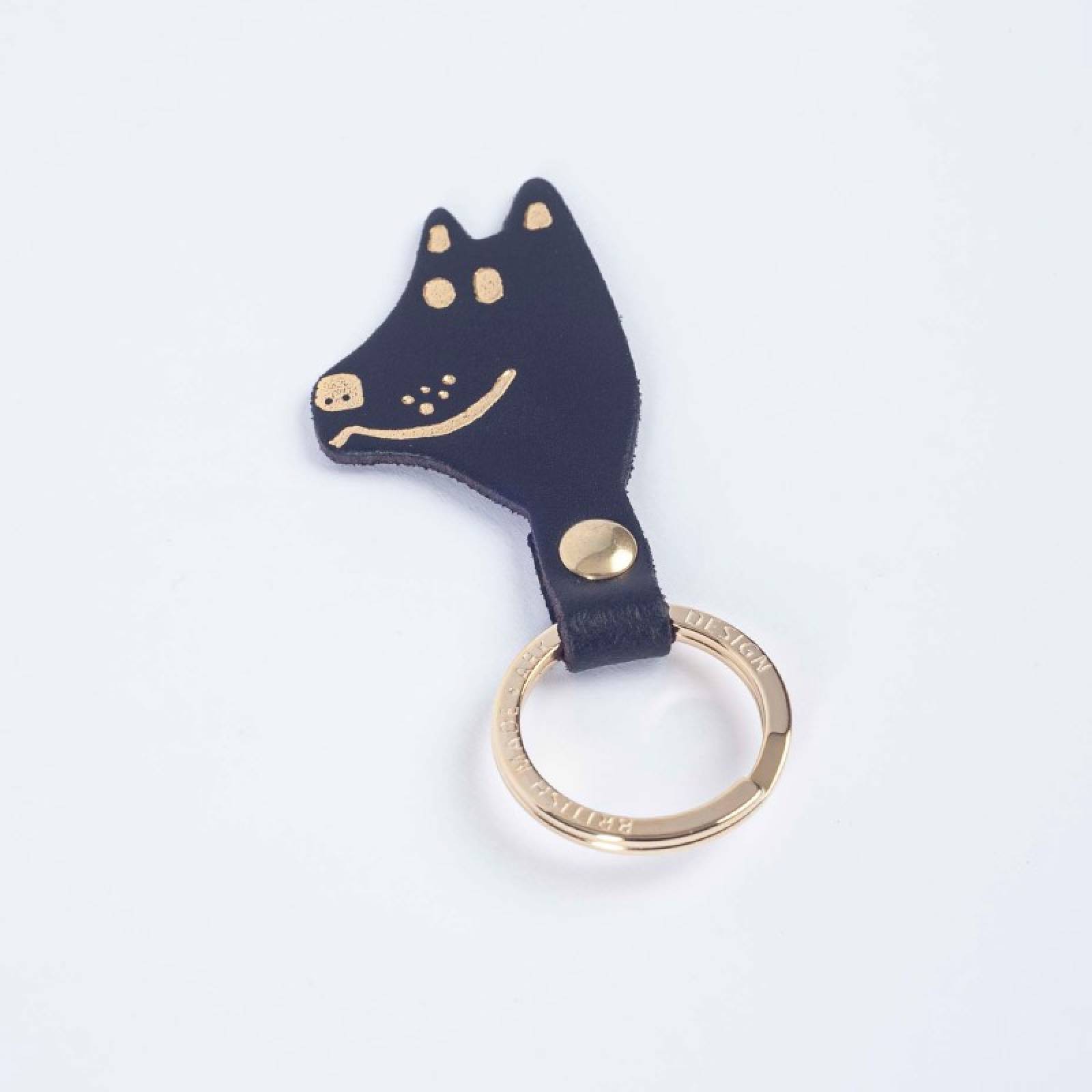 Dog Head Leather Keyring In Black