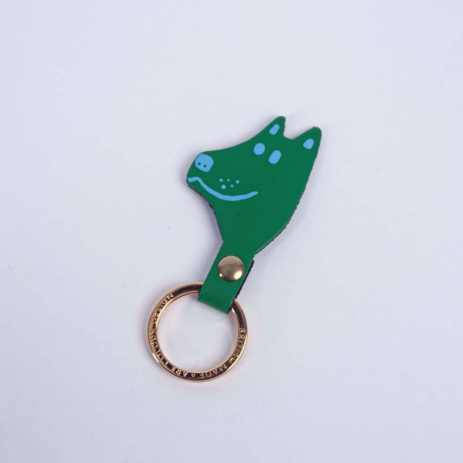 Dog Head Leather Keyring In Green