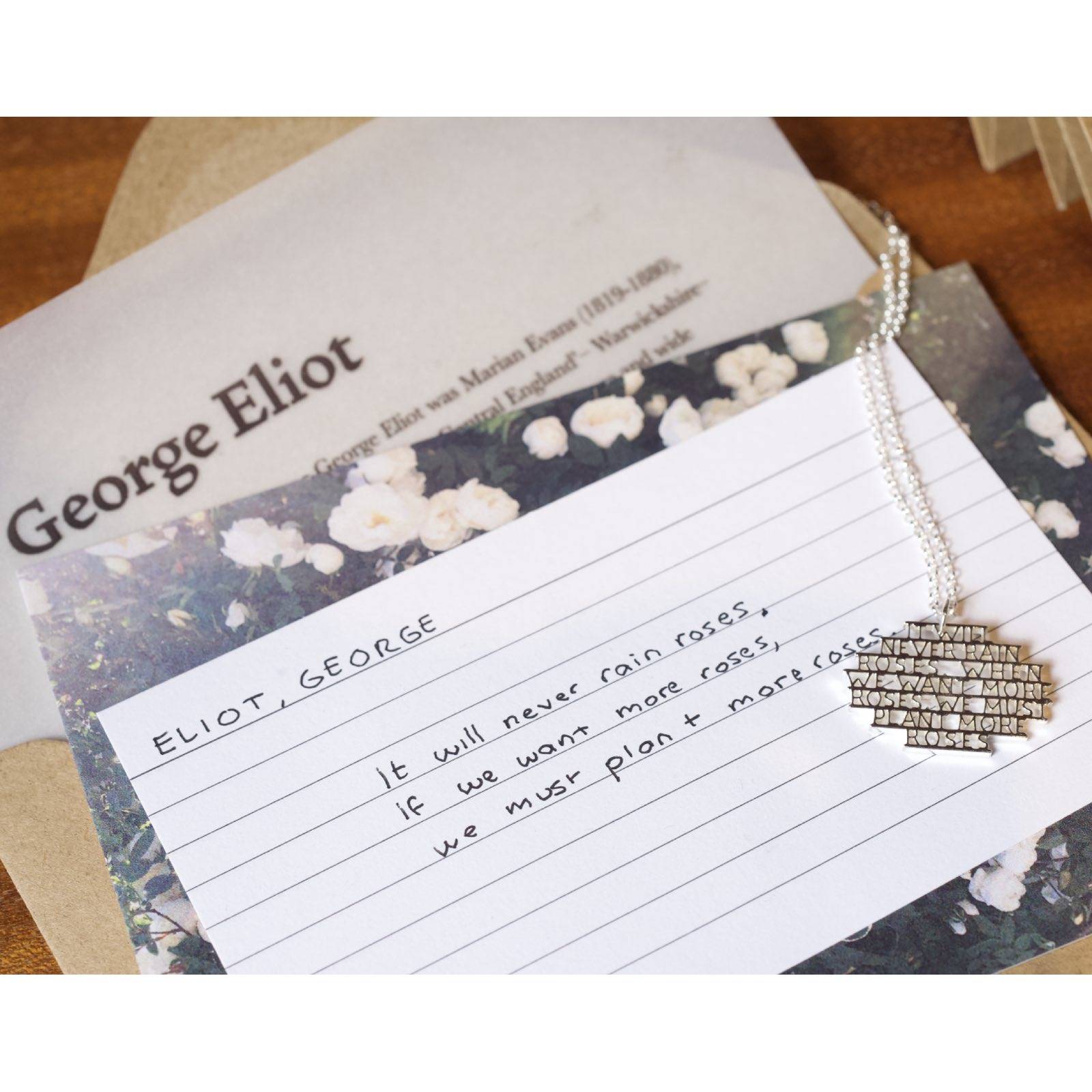 George Eliot - Roses Silver Quote Necklace By Ordbord