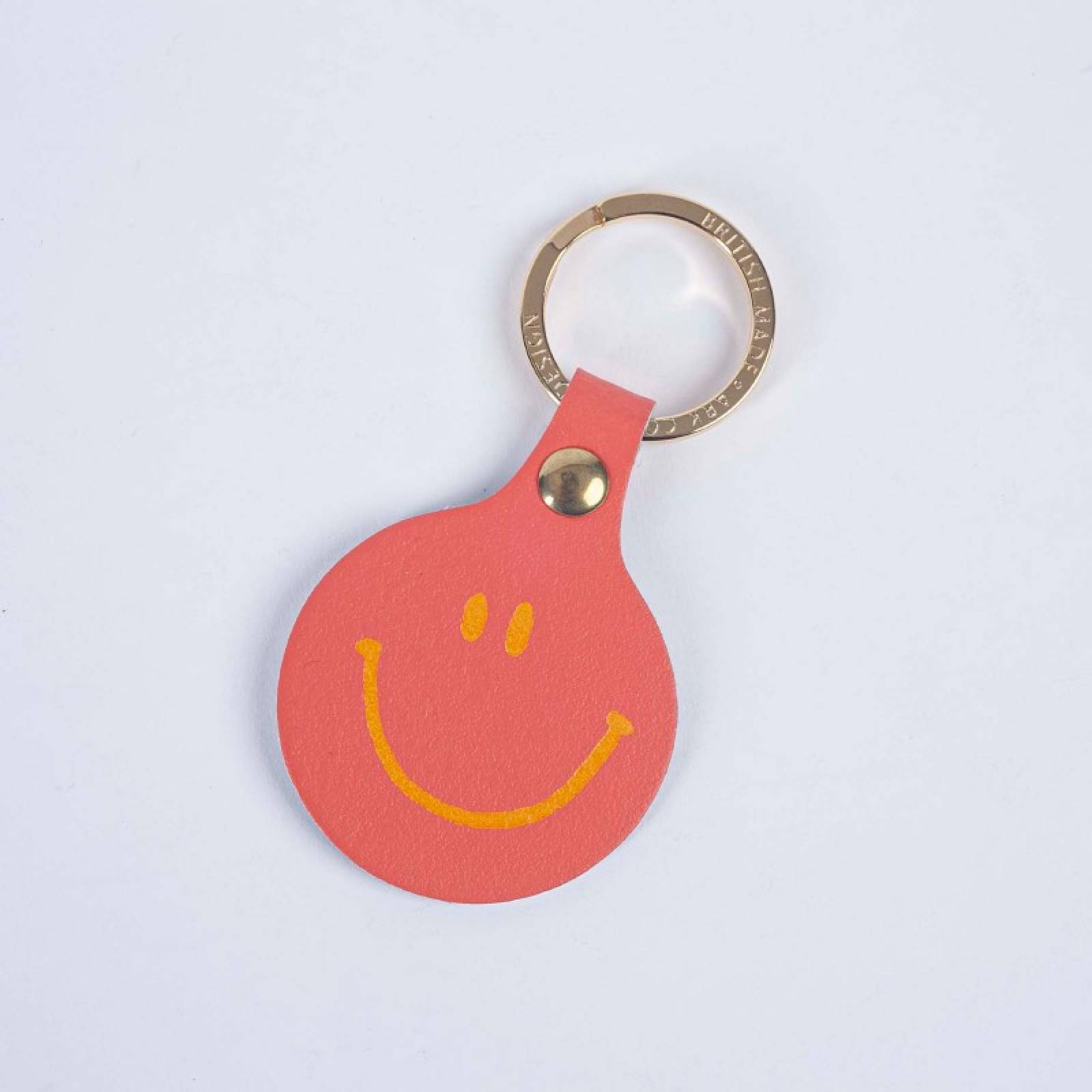 Feeling Lush Smiley Leather Keyring In Coral