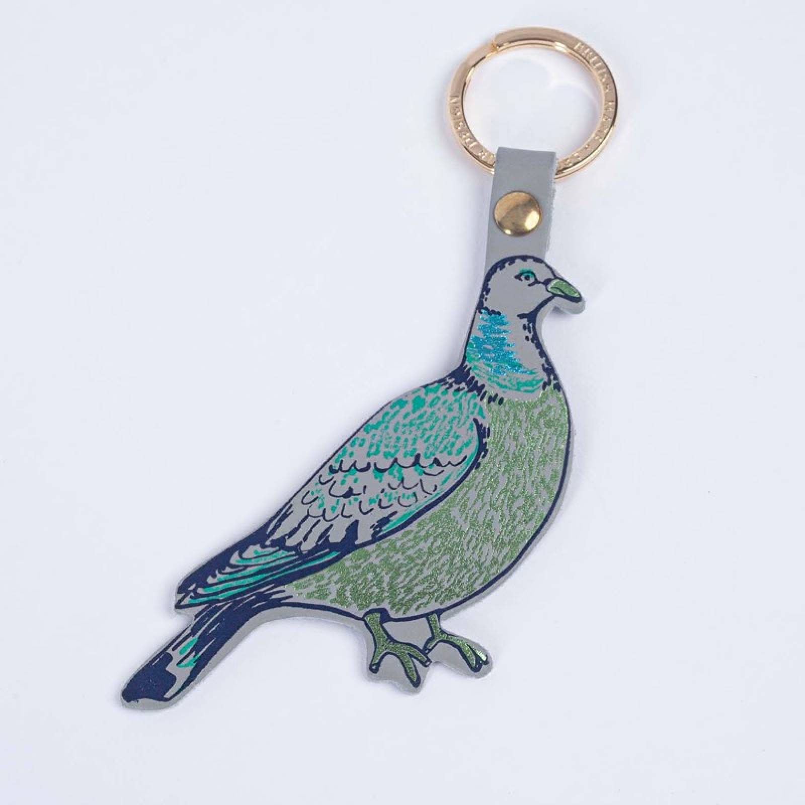 Feral Pigeon Leather Keyring In Lilac Grey