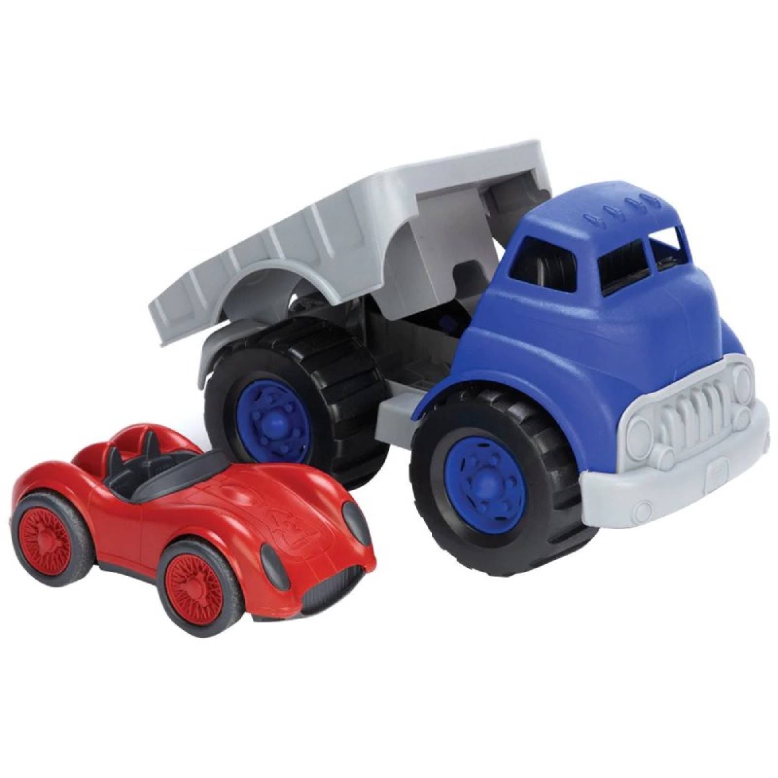 Flatbed Truck with Red Race Car By Green Toys 1+