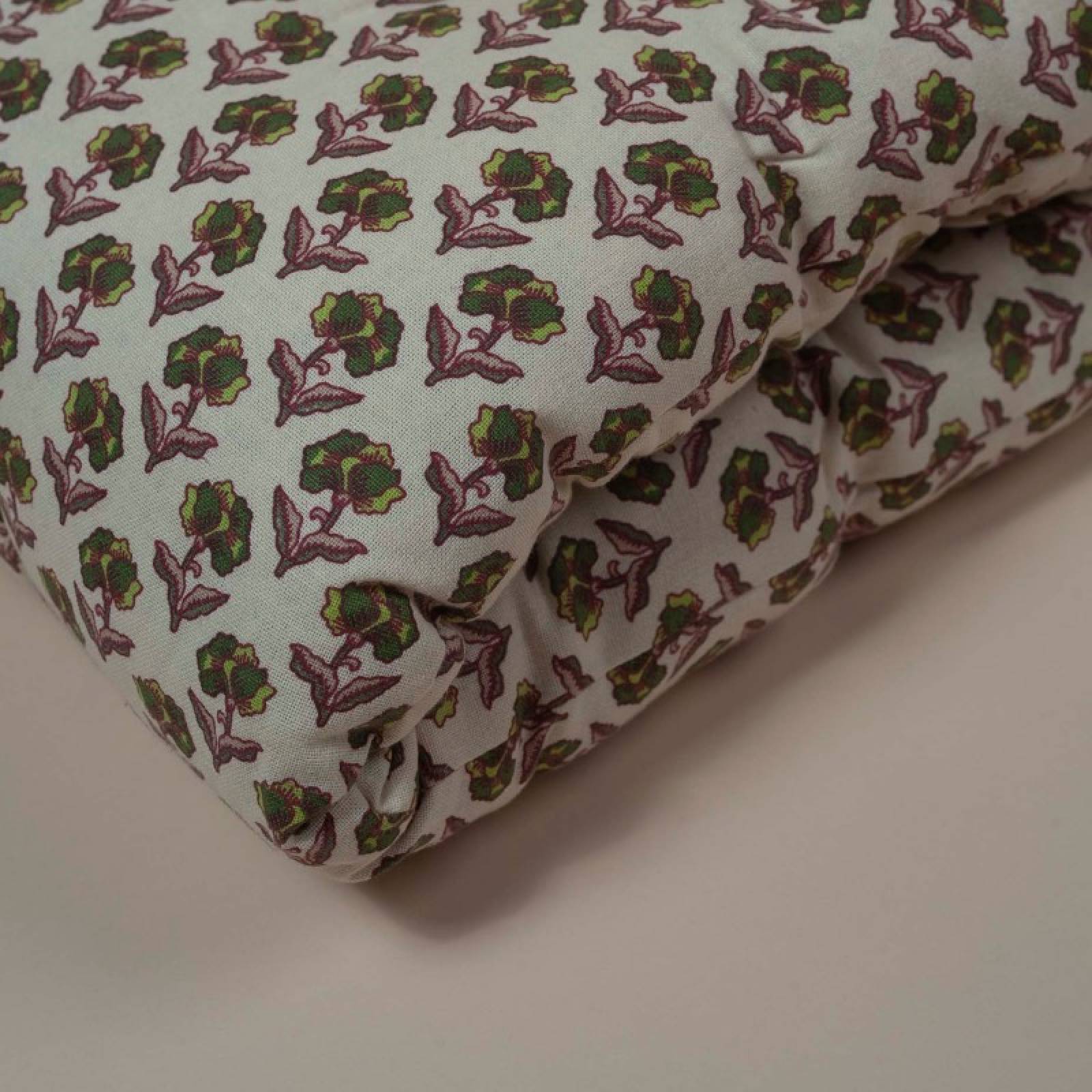 Folding Bench Cushion In Green & Burgundy Block Print thumbnails