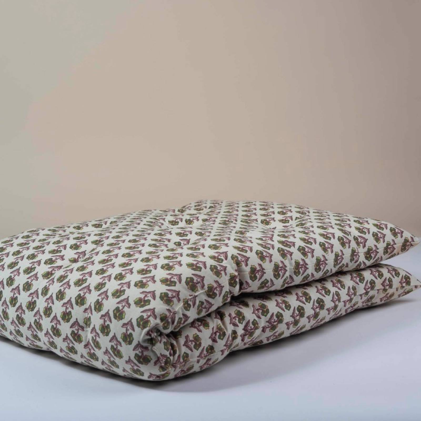 Folding Bench Cushion In Green & Burgundy Block Print thumbnails