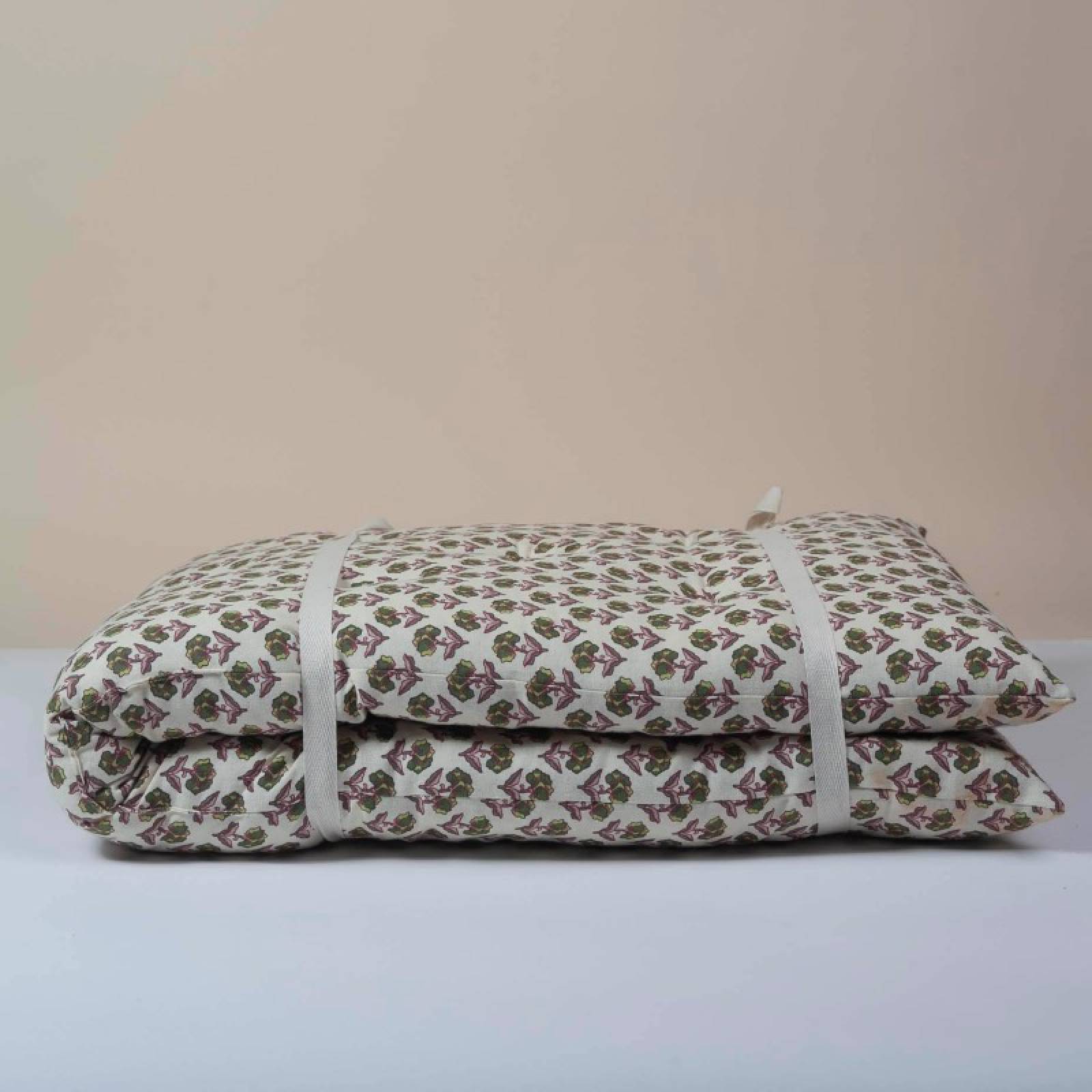 Folding Bench Cushion In Green & Burgundy Block Print thumbnails