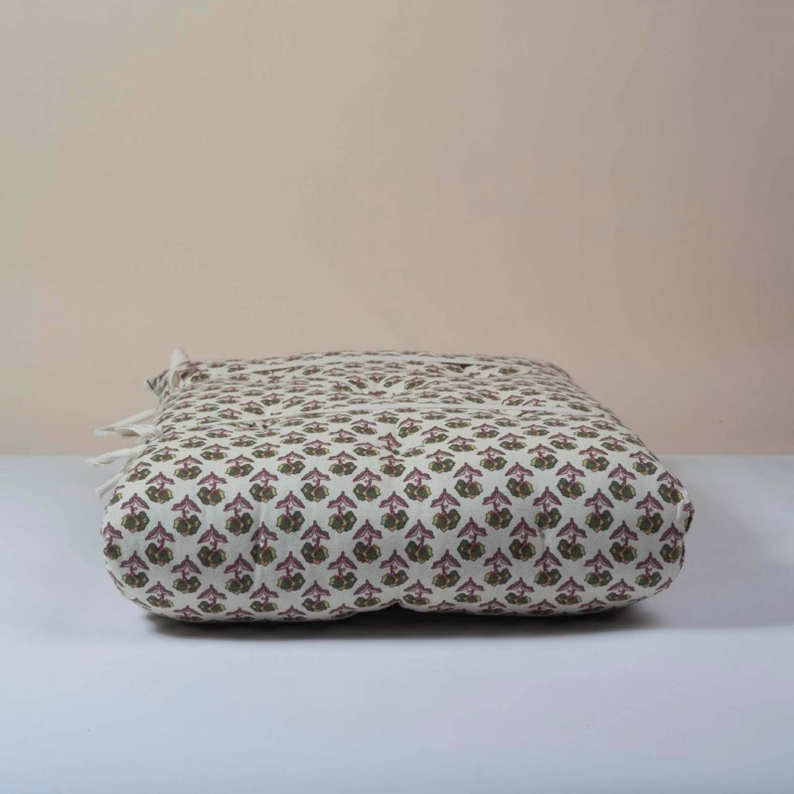 Folding Bench Cushion In Green & Burgundy Block Print thumbnails